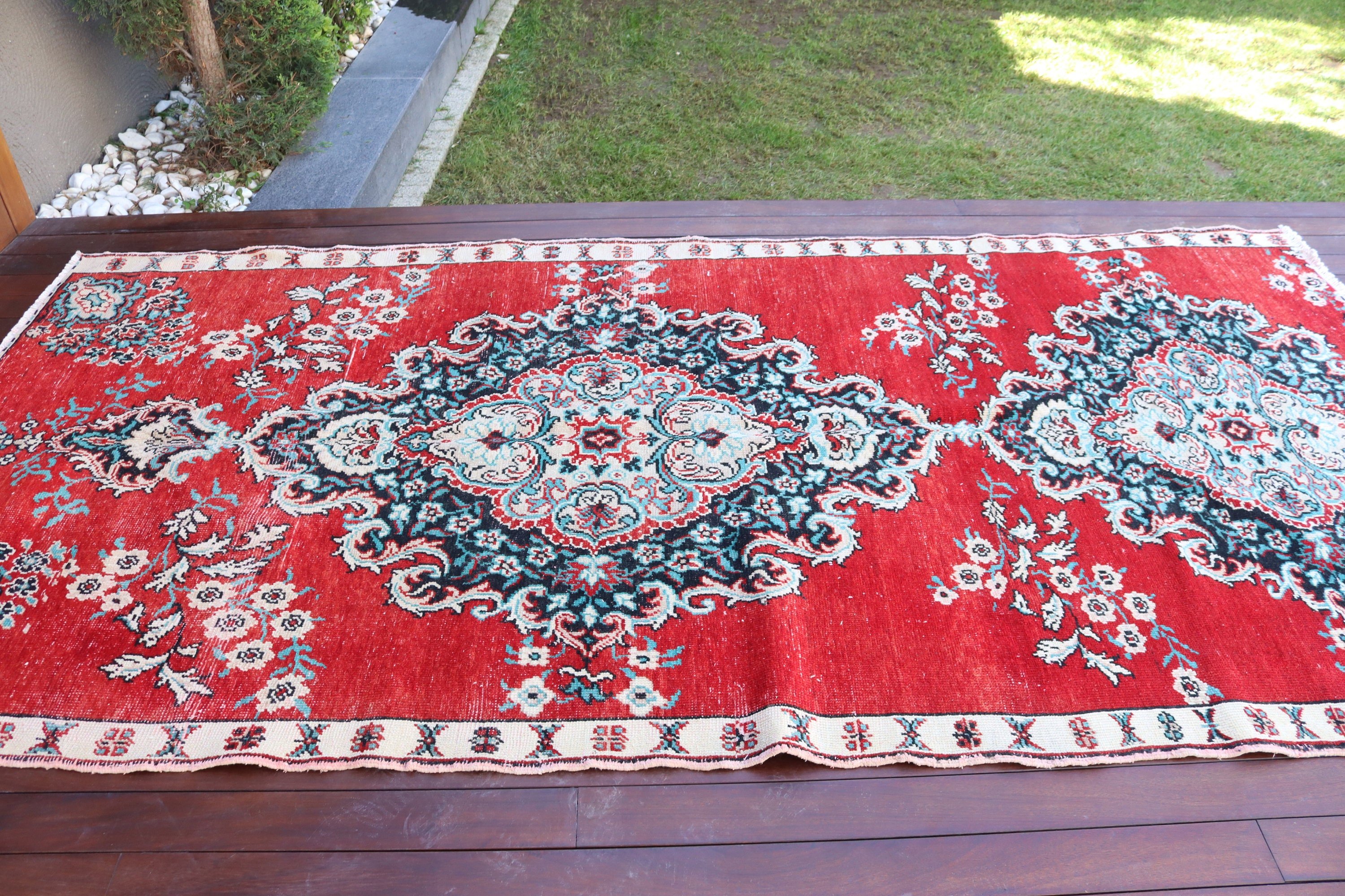 Vintage Halılar, Kırmızı Oryantal Halı, Büyük Oushak Halıları, 5x9.7 ft Büyük Halılar, Oushak Halıları, Bildiri Halısı, Büyük Vintage Halı, Türk Halıları