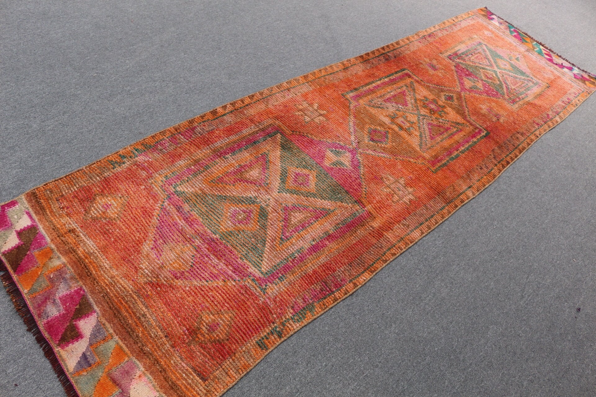 Kitchen Rugs, Turkish Rug, Hallway Rugs, Home Decor Rugs, Vintage Rugs, Orange Bedroom Rugs, 2.9x10.3 ft Runner Rug, Rugs for Corridor