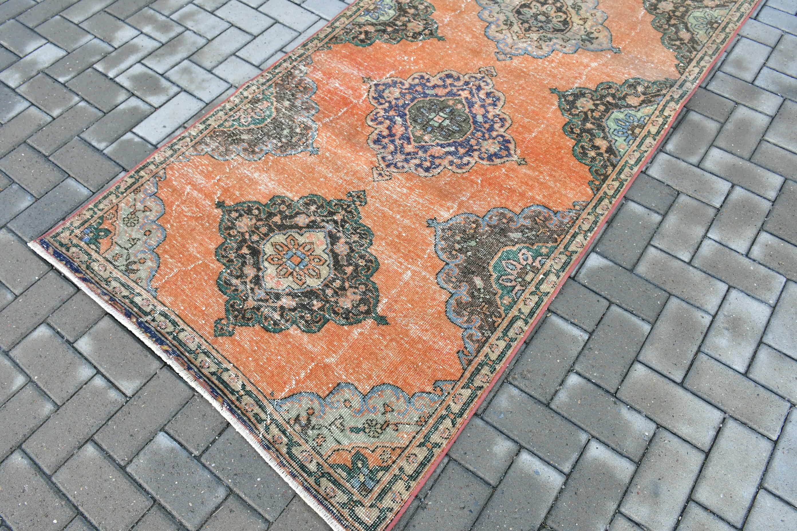 Vintage Rug, Rugs for Stair, Hallway Rug, Orange Floor Rugs, Turkish Rugs, Floor Rug, Corridor Rug, 3.6x10.2 ft Runner Rug