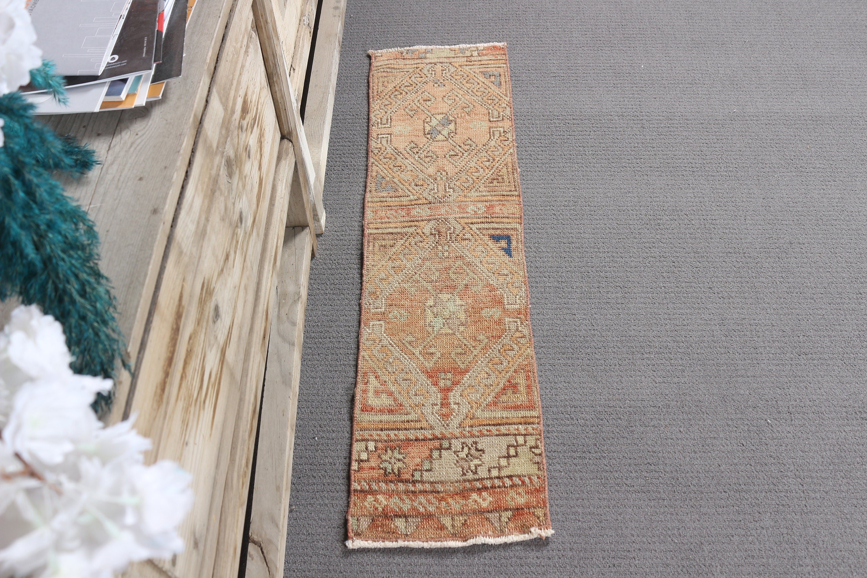 Bedroom Rug, Tribal Rug, Vintage Rugs, Kitchen Rugs, Orange Anatolian Rug, Turkish Rugs, 1x3.5 ft Small Rugs, Home Decor Rug