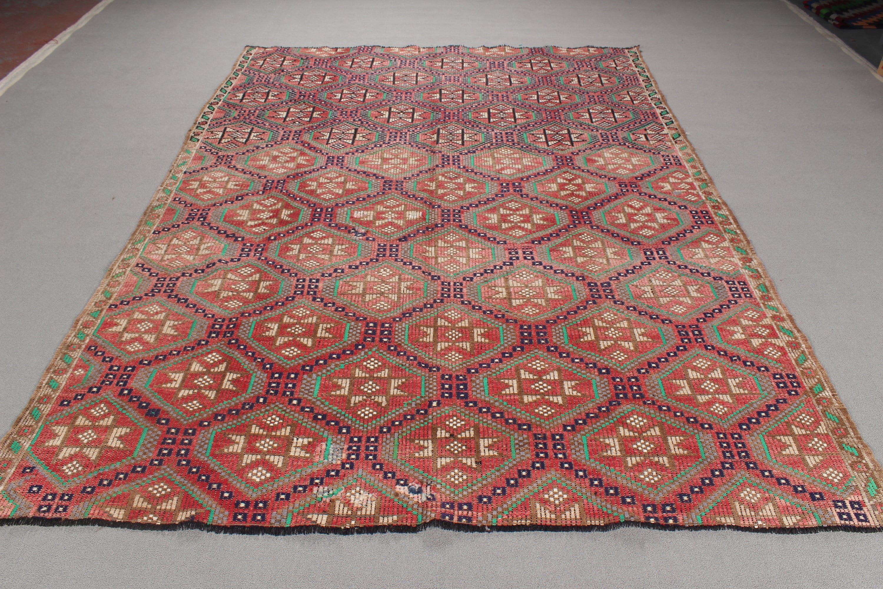 Dekoratif Halı, Mavi Yatak Odası Halıları, Oryantal Halılar, 6,5x8,7 ft Büyük Halılar, Kilim, Vintage Halılar, Büyük Oushak Halısı, Türk Halıları, Anadolu Halısı