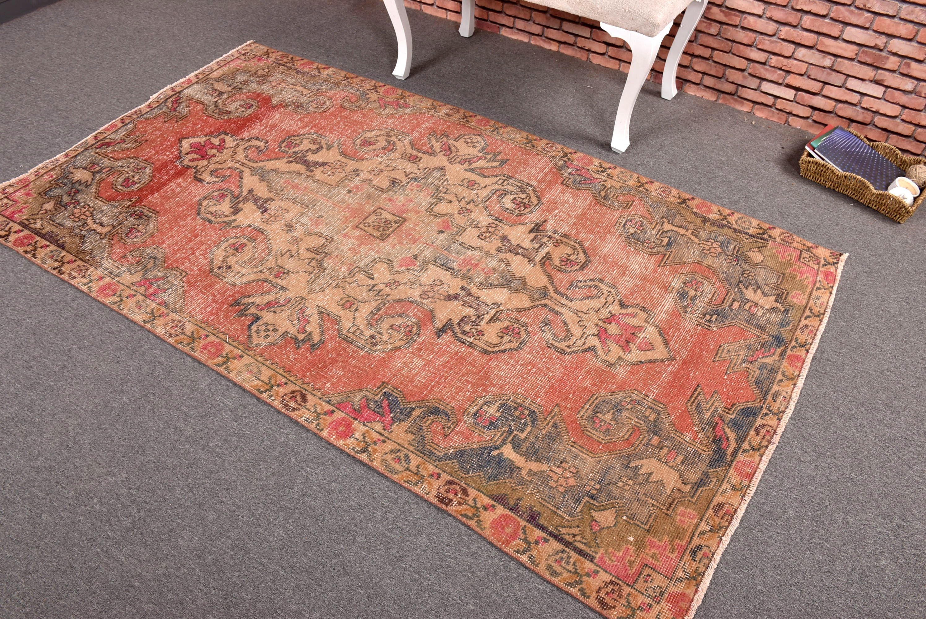 4x7 ft Area Rug, Red Oushak Rug, Rugs for Nursery, Turkish Rugs, Vintage Rug, Kitchen Rugs, Luxury Rugs, Anatolian Rug, Boho Area Rugs