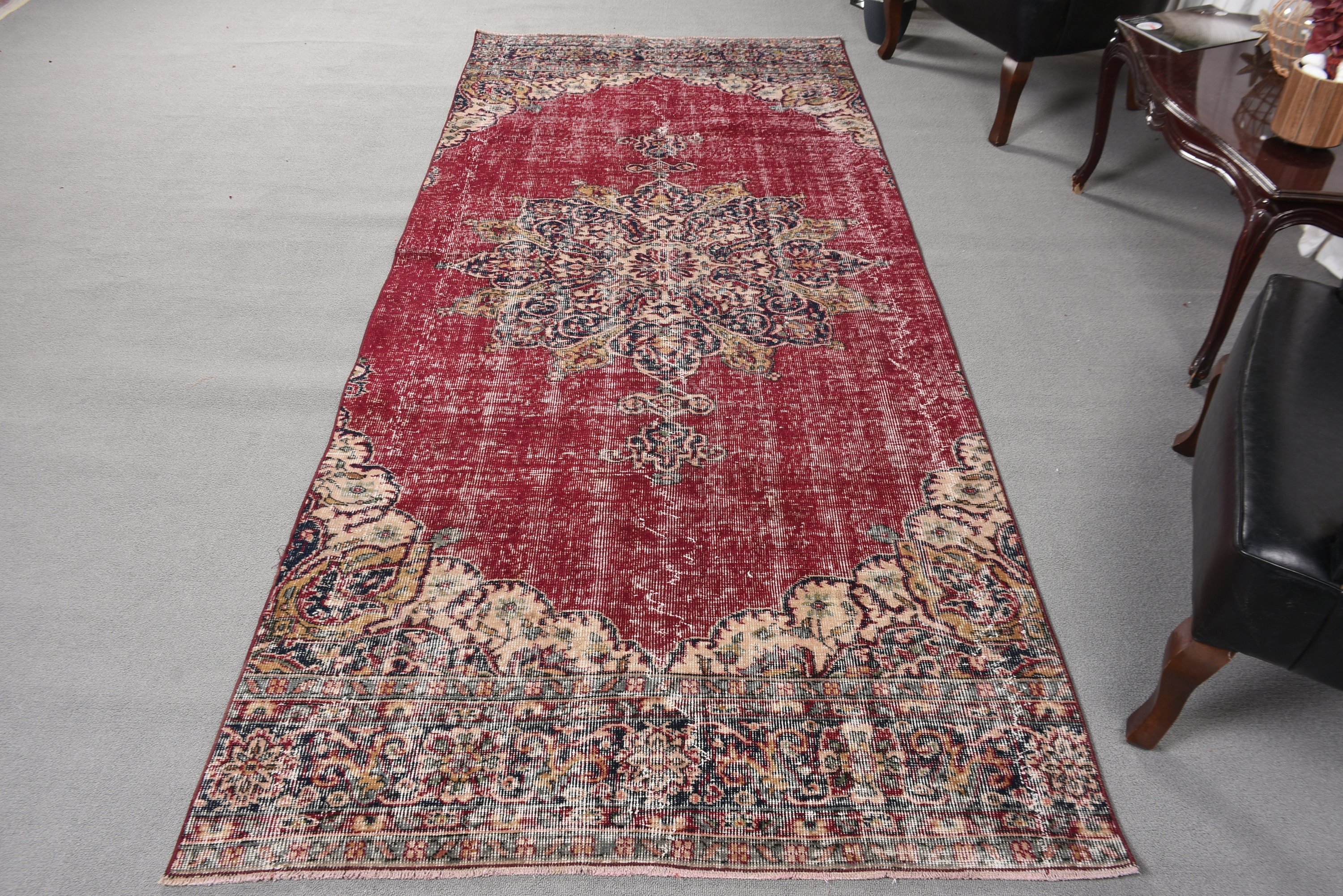 Vintage Halı, Mutfak Halıları, Türk Halısı, Yatak Odası Halıları, 4.1x9.5 ft Alan Halısı, Yatak Odası Halıları, Kırmızı Oushak Halısı, Modern Halılar