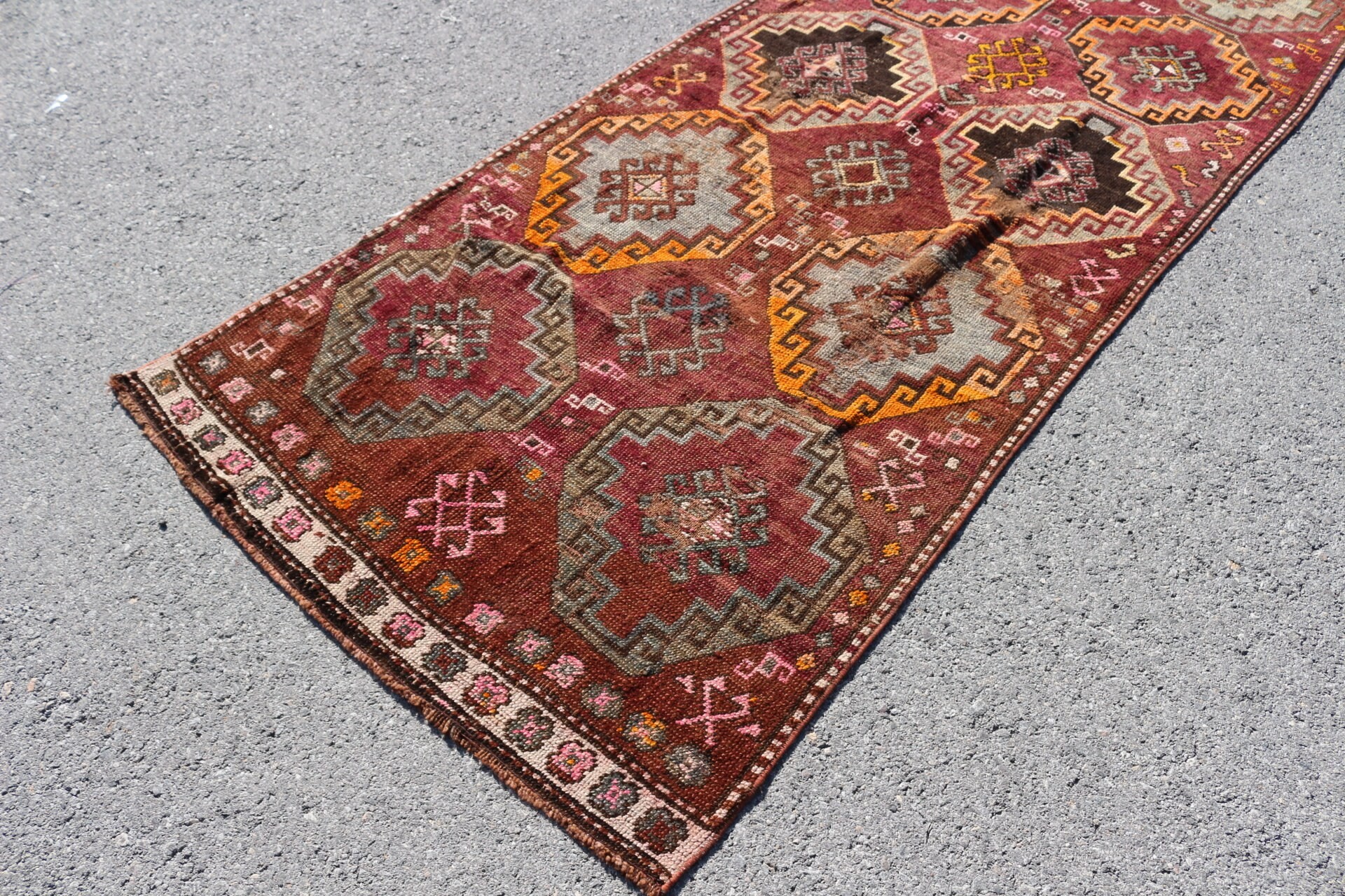 Ev Dekor Halısı, Sevimli Halı, Türk Halısı, Vintage Halı, Mutfak Halısı, Kahverengi 3.9x13.5 ft Runner Halı, Mutfak Halıları