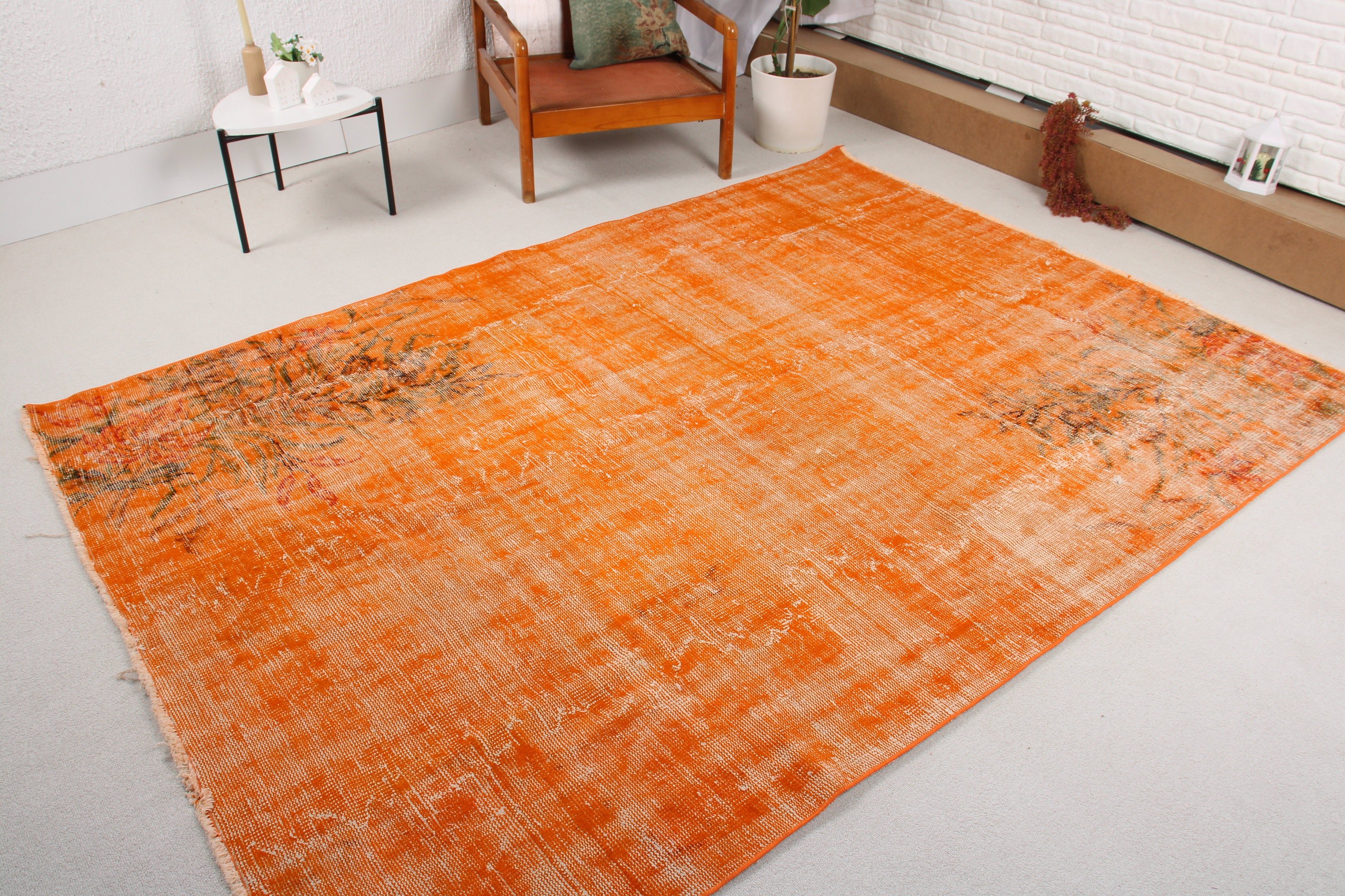 Handwoven Rug, Antique Rugs, Orange  6x8.4 ft Large Rug, Office Rugs, Salon Rug, Vintage Rugs, Large Oushak Rugs, Turkish Rug