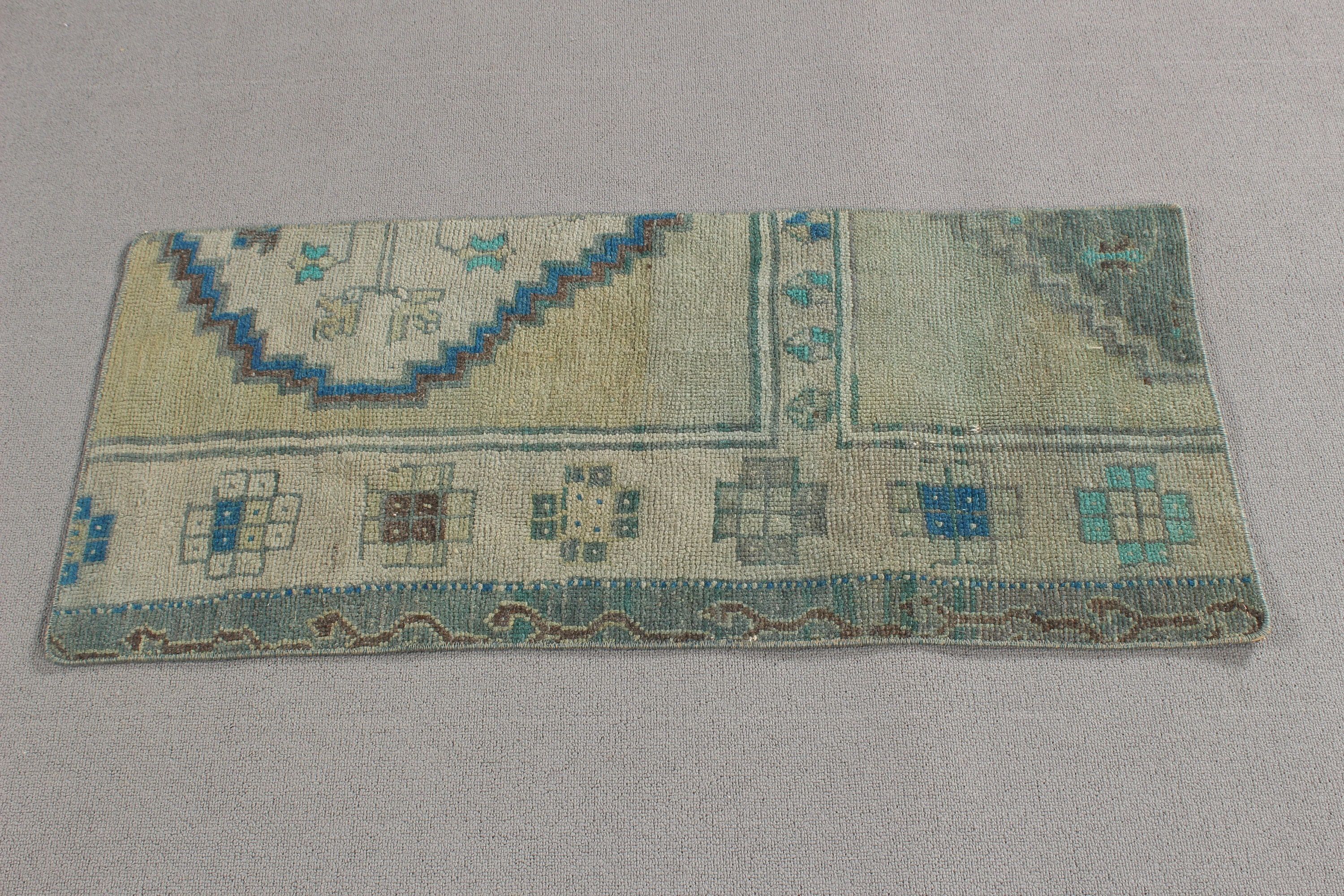 1.4x3.3 ft Küçük Halı, Araba Paspas Halıları, Kapı Paspas Halıları, Sanatsal Halılar, Türk Halısı, Vintage Halı, Yeşil Lüks Halı, El Dokuma Halı, Açıklama Halıları