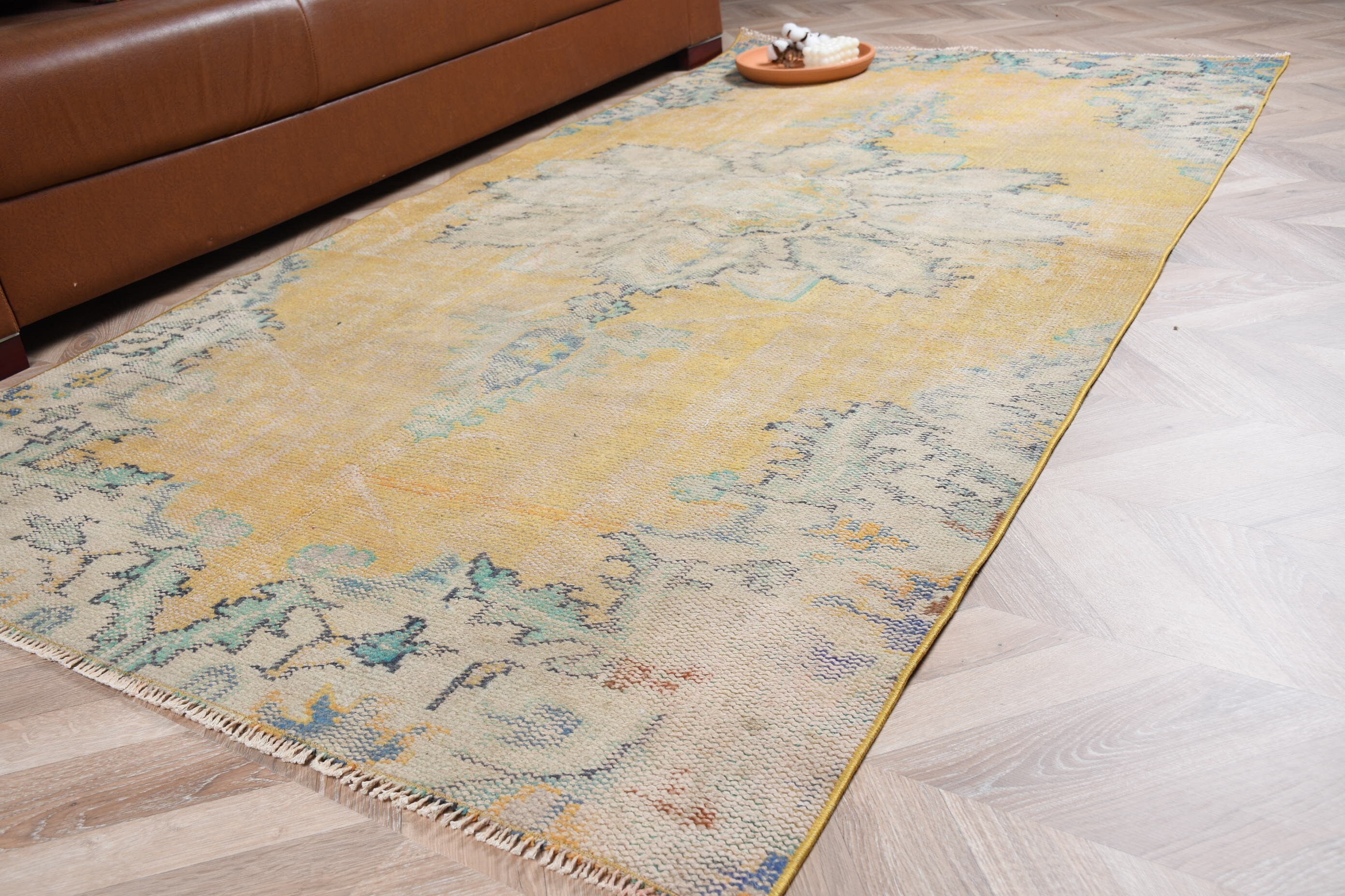 Vintage Rugs, Rugs for Indoor, Living Room Rug, Kitchen Rug, 4x7.4 ft Area Rug, Yellow Antique Rug, Turkish Rug, Wool Rugs, Floor Rugs