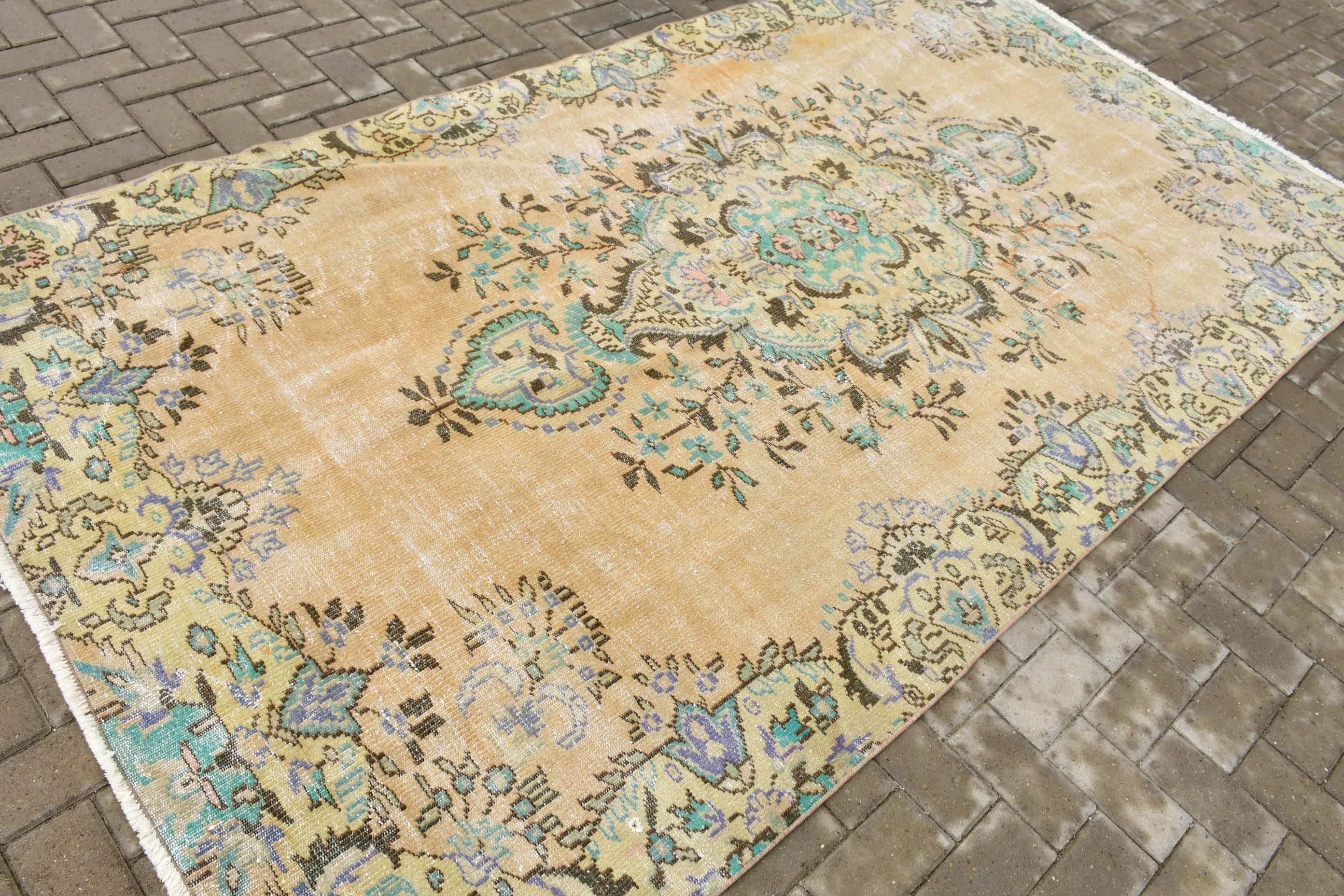 Turuncu Oryantal Halı, Ev Dekor Halısı, Yer Halısı, 5.3x9.7 ft Büyük Halı, Türk Halısı, Boho Halısı, Vintage Halılar, Salon Halısı, Oturma Odası Halıları