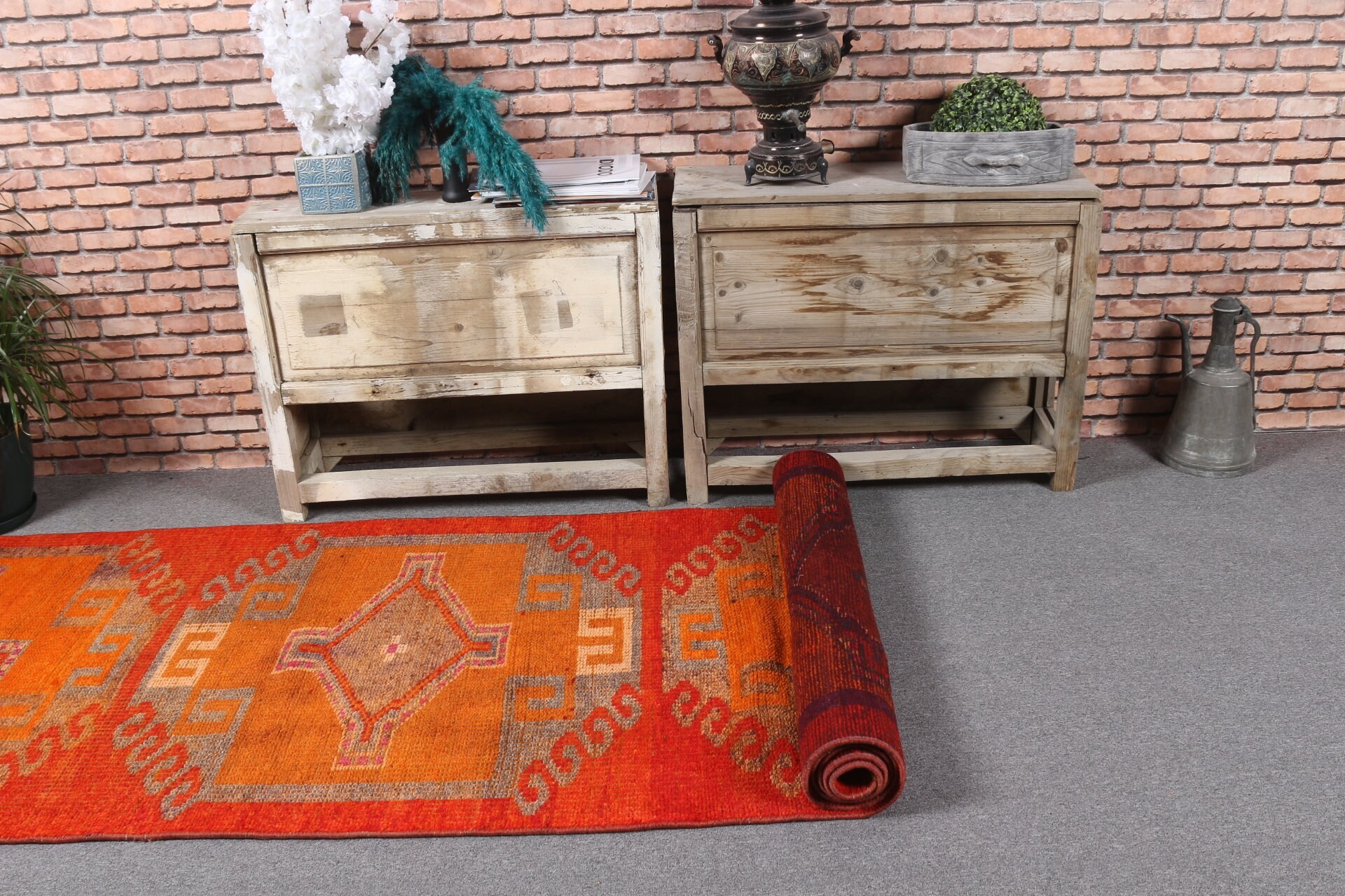 Pastel Halı, 3x10.6 ft Runner Halı, Oryantal Halı, Mutfak Halıları, Mutfak Halıları, Kırmızı Yer Halıları, Vintage Halı, Türk Halısı, Oushak Halıları