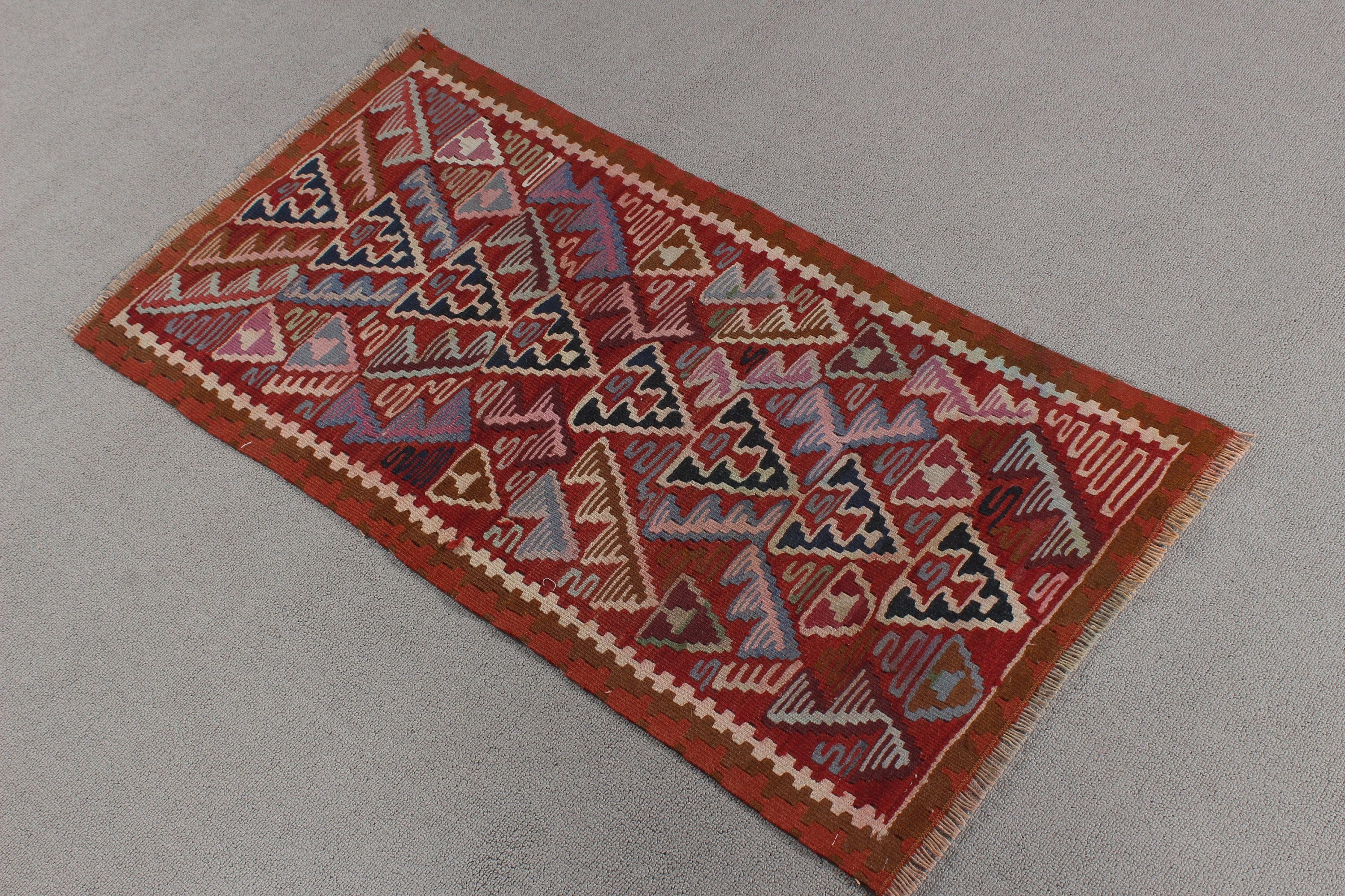 1.6x3.2 ft Small Rugs, Aztec Rug, Vintage Rug, Bath Rugs, Turkish Rugs, Small Boho Rug, Red Flatweave Rugs, Wool Rug, Flatweave Rug, Kilim