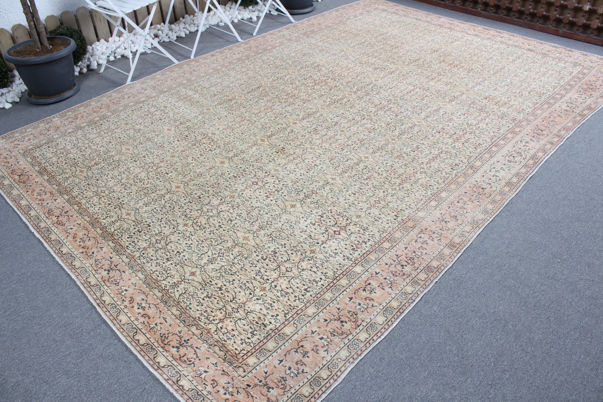 Yemek Odası Halıları, Yün Halı, Türk Halıları, Bej Anadolu Halıları, Oturma Odası Halısı, 7.6x11.3 ft Büyük Boy Halılar, Vintage Halı