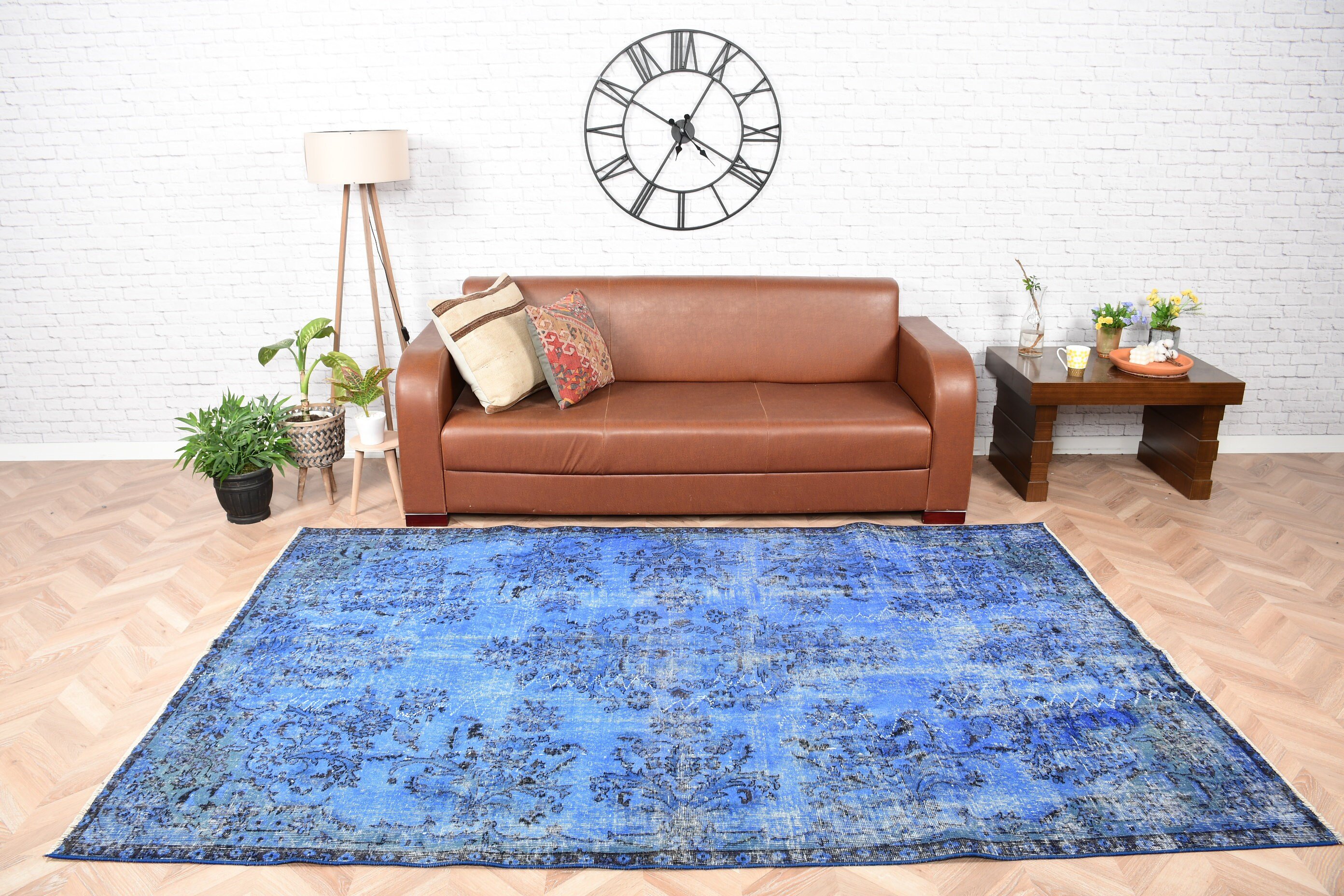 Turkish Rug, Vintage Rug, Blue Kitchen Rug, Bedroom Rug, Oushak Rug, Anatolian Rugs, Eclectic Rug, 5.6x8.8 ft Large Rug, Living Room Rugs