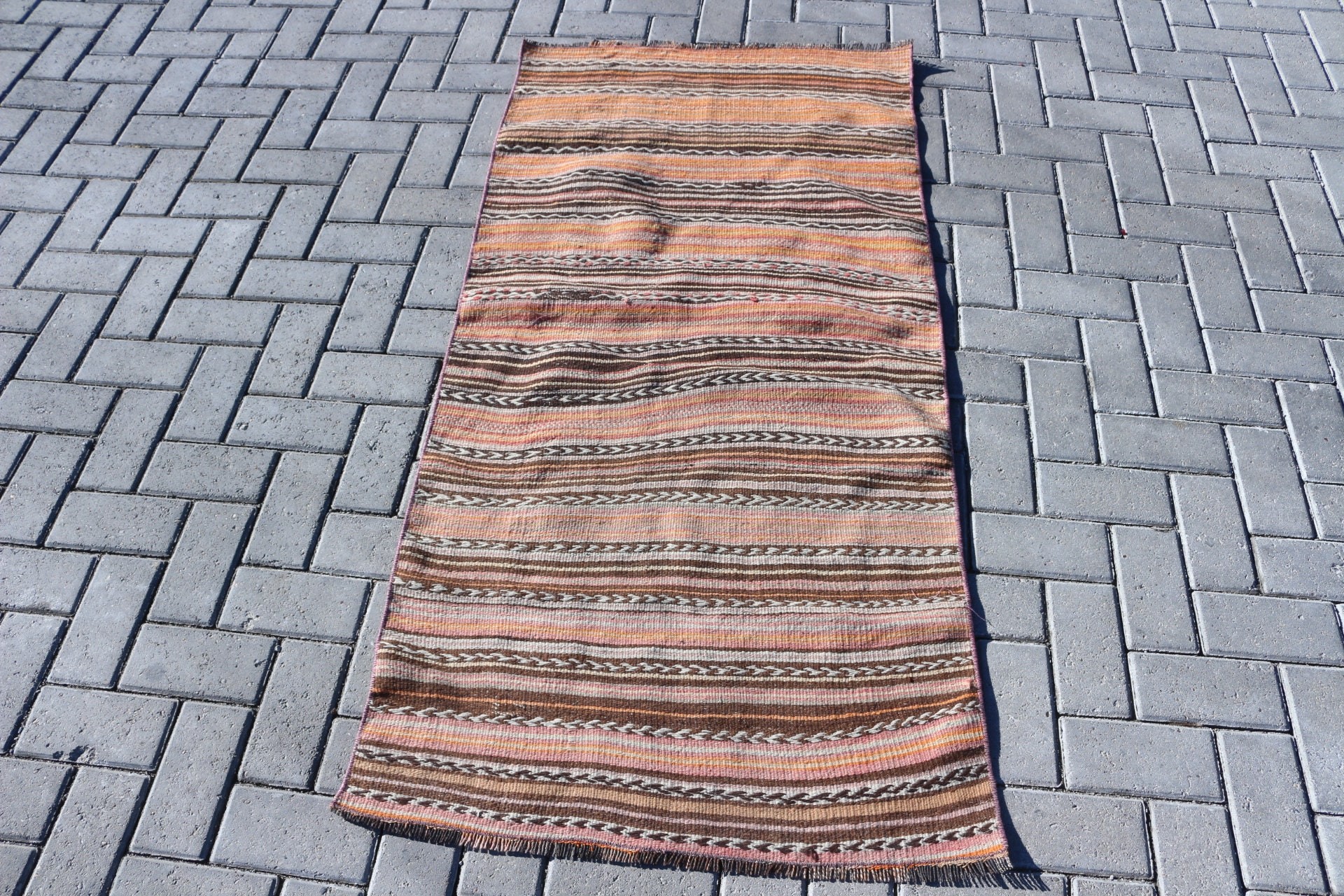 Car Mat Rug, Brown Moroccan Rugs, Wool Rug, Vintage Rug, Kilim, Old Rug, 2.6x5.3 ft Small Rugs, Rugs for Entry, Turkish Rug, Kitchen Rug