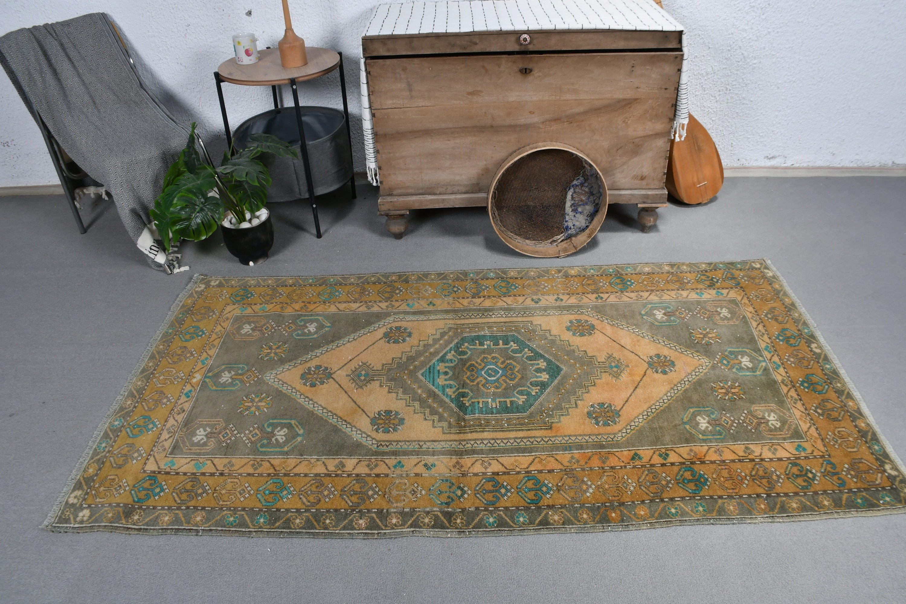 Nursery Rugs, Turkish Rug, Antique Rugs, Entry Rug, Rugs for Kitchen, Vintage Rug, Moroccan Rugs, Green Floor Rug, 3.5x6.7 ft Accent Rug