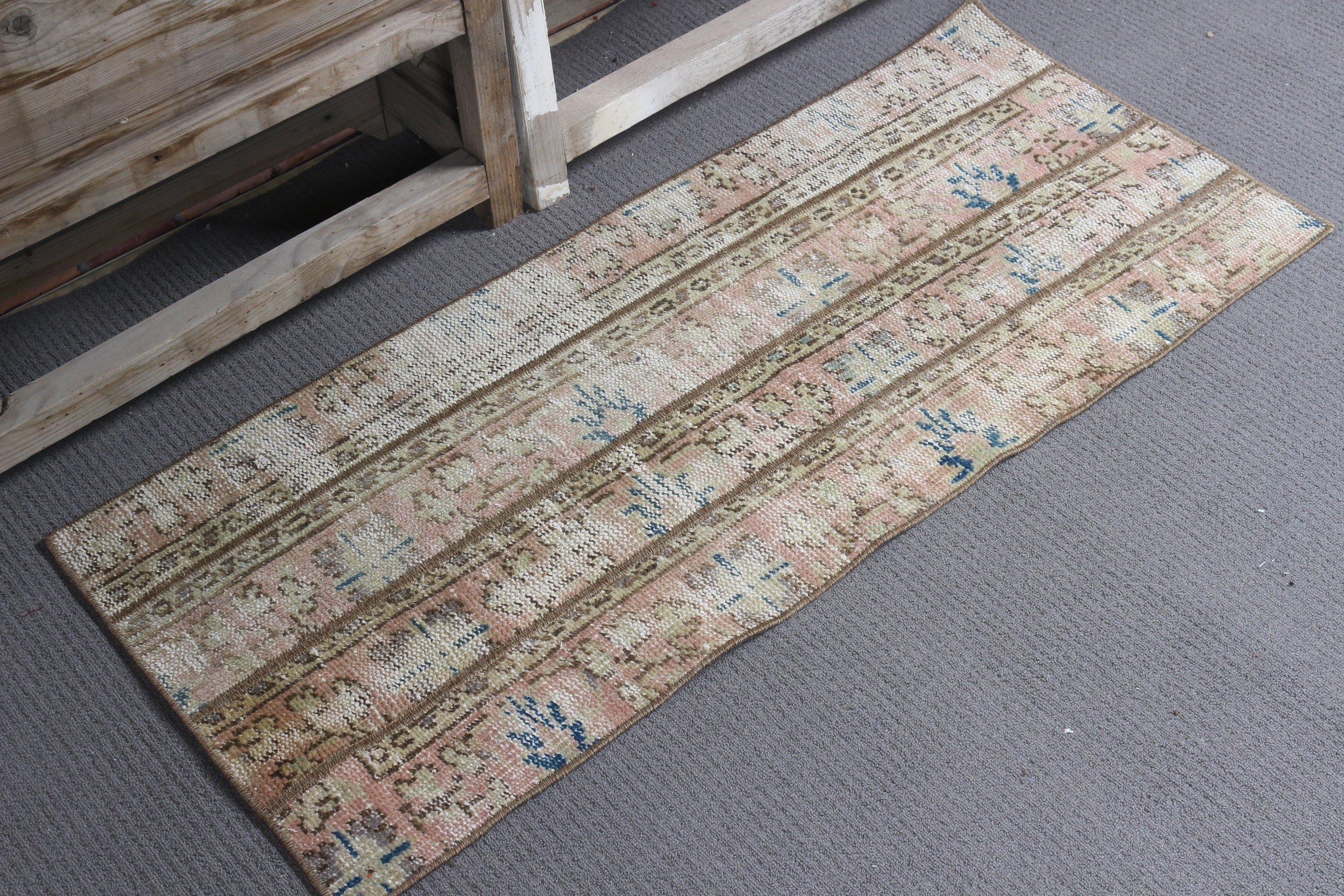 Bedroom Rugs, Vintage Rug, 1.8x4 ft Small Rugs, Beige Oushak Rugs, Door Mat Rug, Rugs for Bedroom, Kitchen Rug, Turkish Rugs