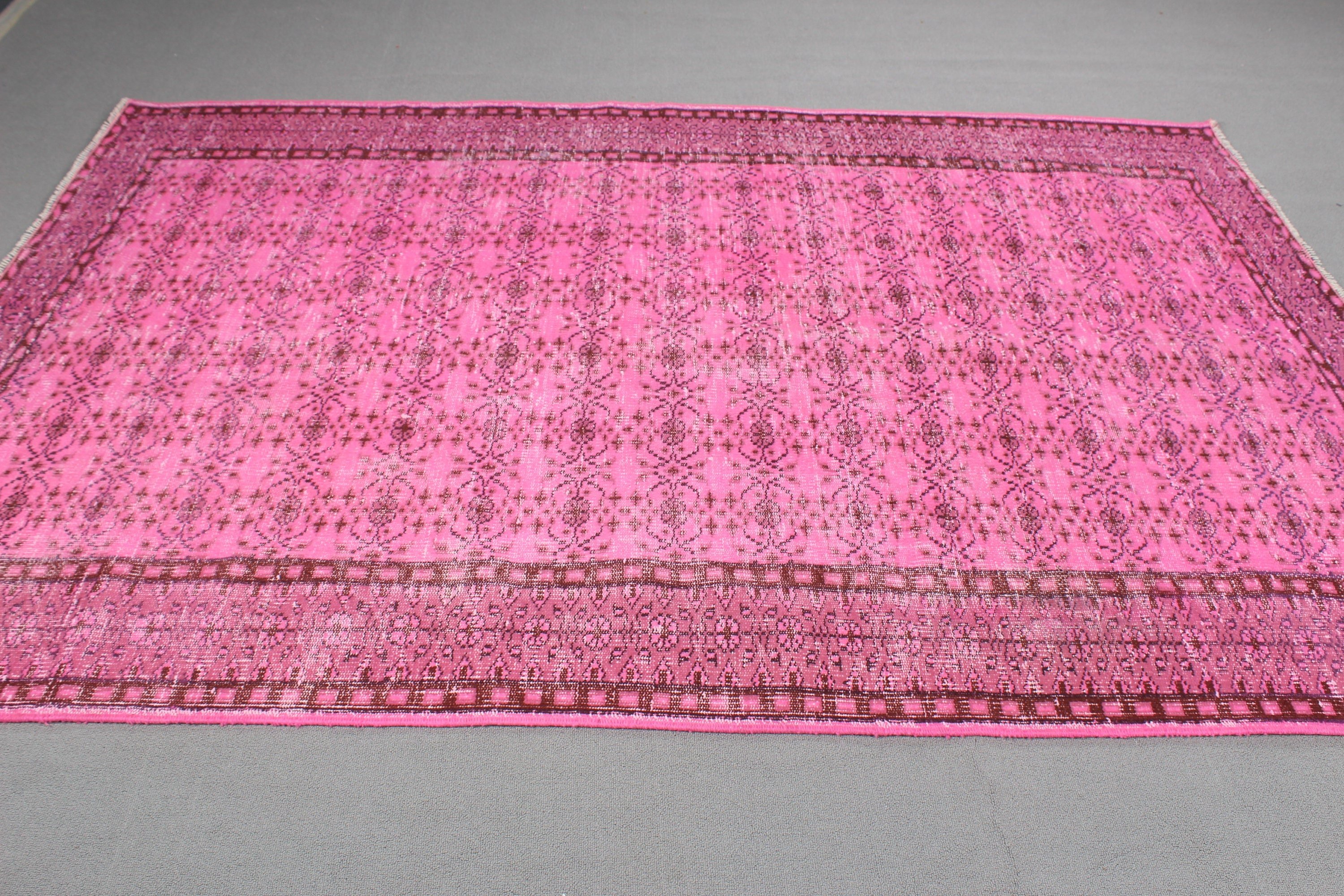 Vintage Halı, Yatak Odası Halısı, Türk Halısı, Pembe Antika Halılar, El Dokuma Halı, Büyük Boho Halıları, Büyük Oushak Halıları, 5,9x8,4 ft Büyük Halı