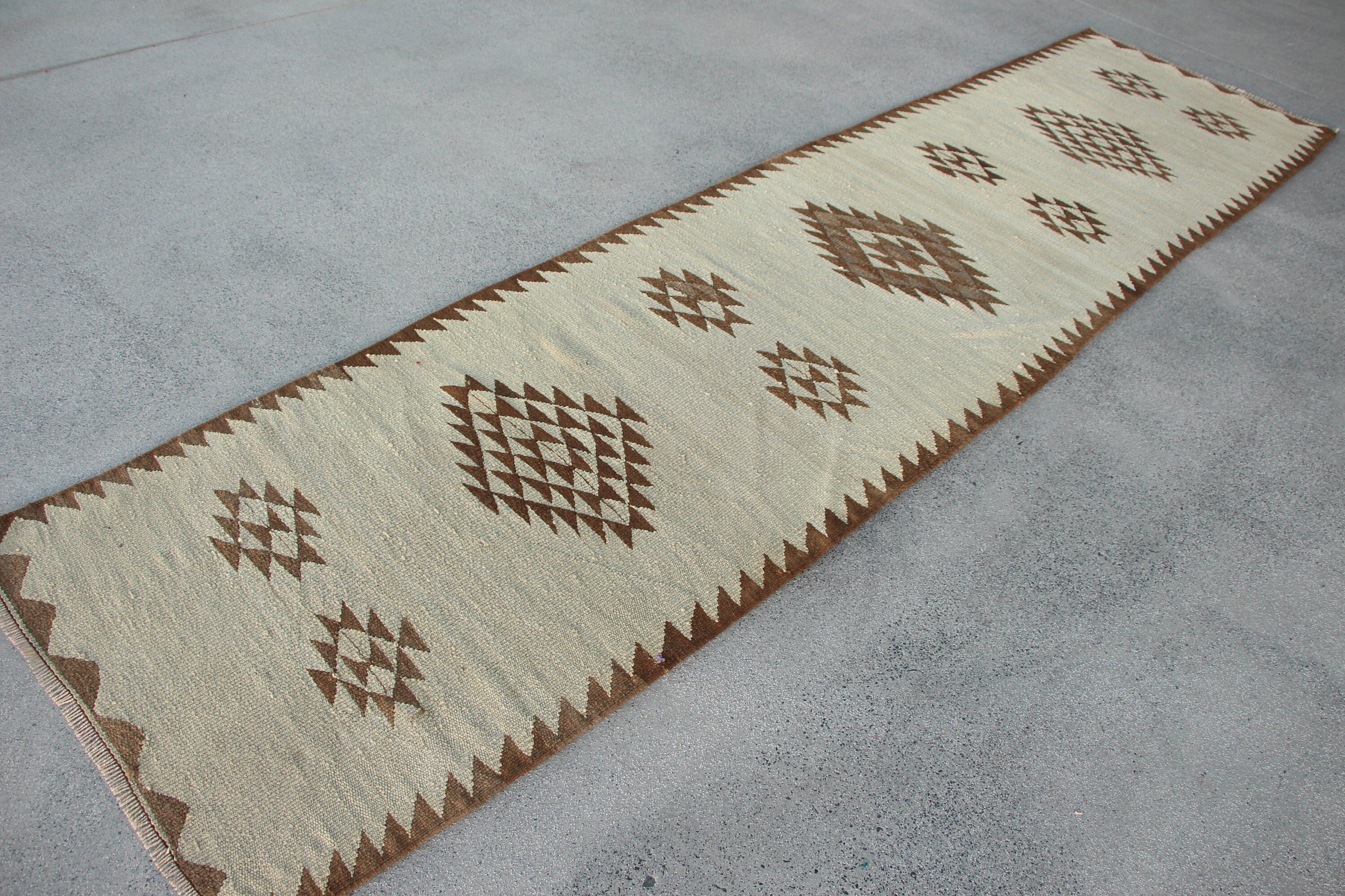 Cute Rug, Kilim, Beige Oushak Rugs, 2.7x11.2 ft Runner Rugs, Home Decor Rugs, Turkish Rug, Corridor Rugs, Vintage Rug