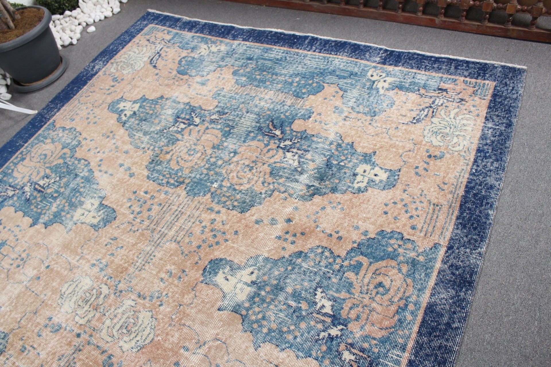 6.9x10.6 ft Oversize Rug, Oushak Rug, Living Room Rug, Vintage Rugs, Turkish Rug, Antique Rugs, Dining Room Rug, Old Rug, Blue Bedroom Rug