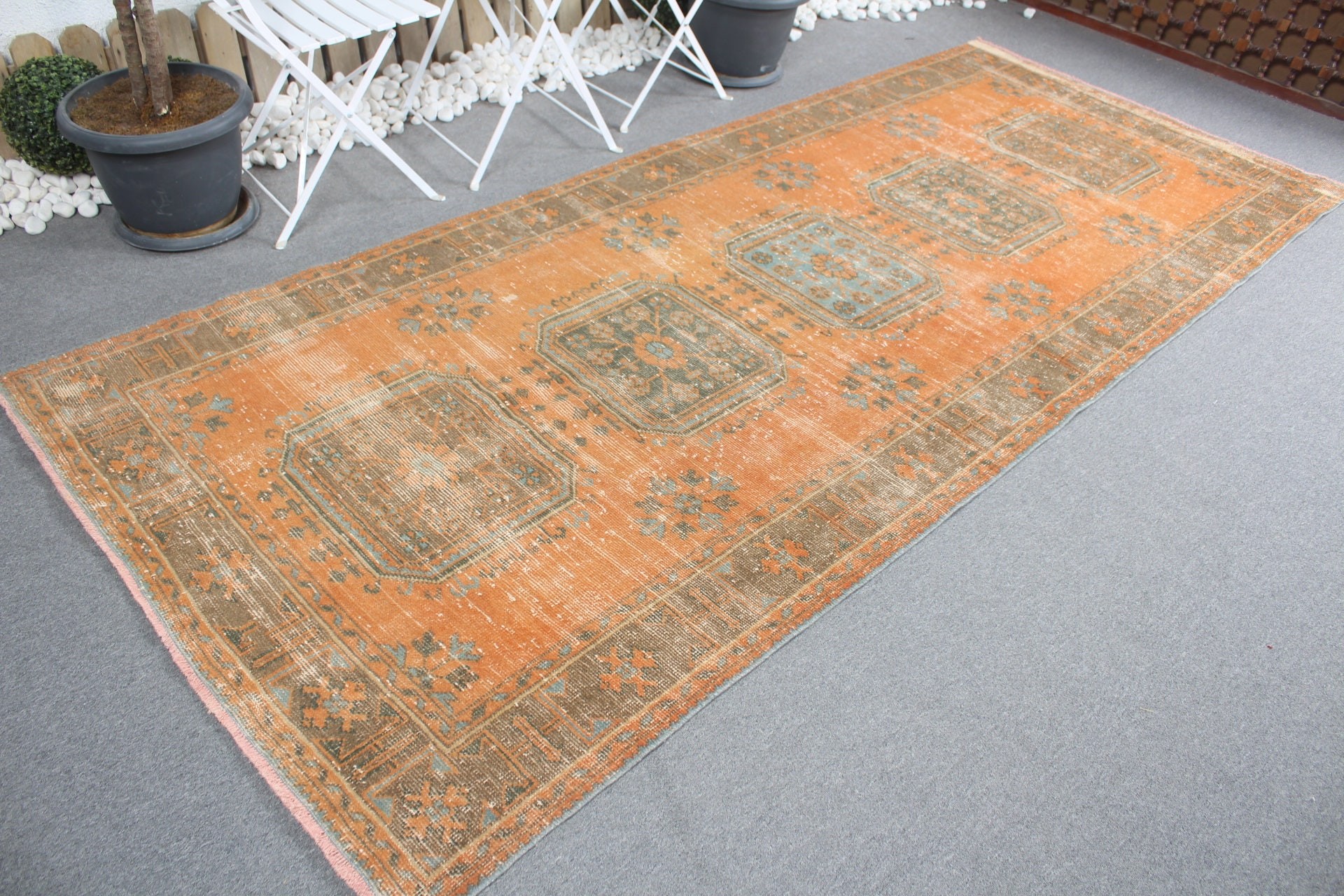 Ev Dekor Halısı, Kabile Halısı, Türk Halısı, 4.7x10.9 ft Büyük Halı, Yatak Odası Halısı, Vintage Halı, Anadolu Halısı, Yemek Odası Halısı, Turuncu Havalı Halılar