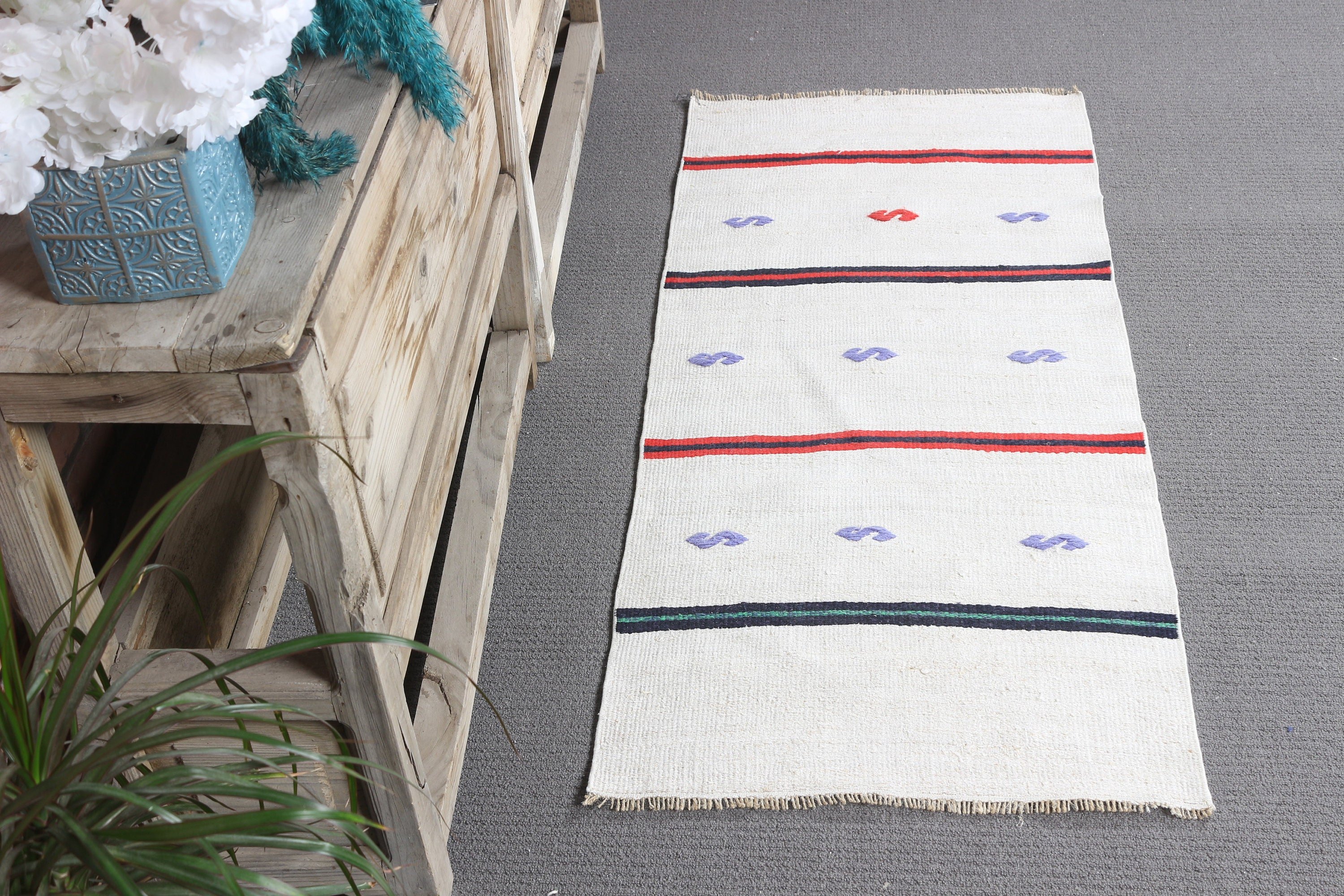 Rugs for Entry, Bedroom Rug, Floor Rug, White Kitchen Rug, Turkish Rug, Vintage Rug, 1.9x4.3 ft Small Rug, Turkey Rugs, Oushak Rugs