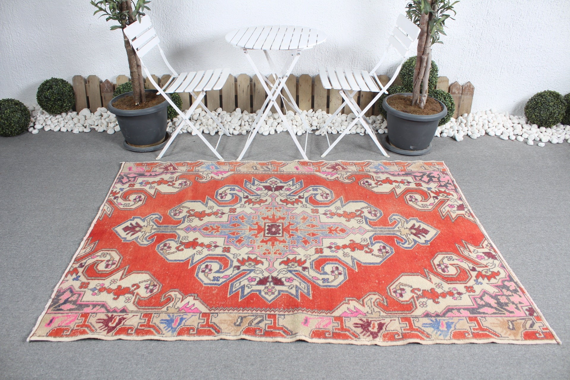 4.6x6.4 ft Area Rug, Vintage Rug, Turkish Rug, Living Room Rug, Moroccan Rugs, Hand Woven Rugs, Floor Rugs, Red Moroccan Rug