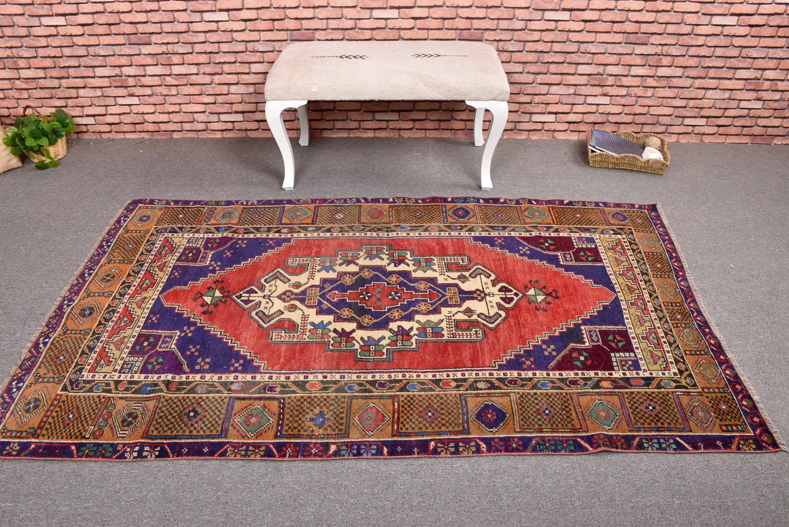 Yemek Odası Halısı, Antika Halılar, Kırmızı Anadolu Halıları, Boho Bölge Halısı Halıları, Yatak Odası Halısı, 3,9x6,9 ft Alan Halısı, Vintage Halı, Türk Halısı, Boho Halısı