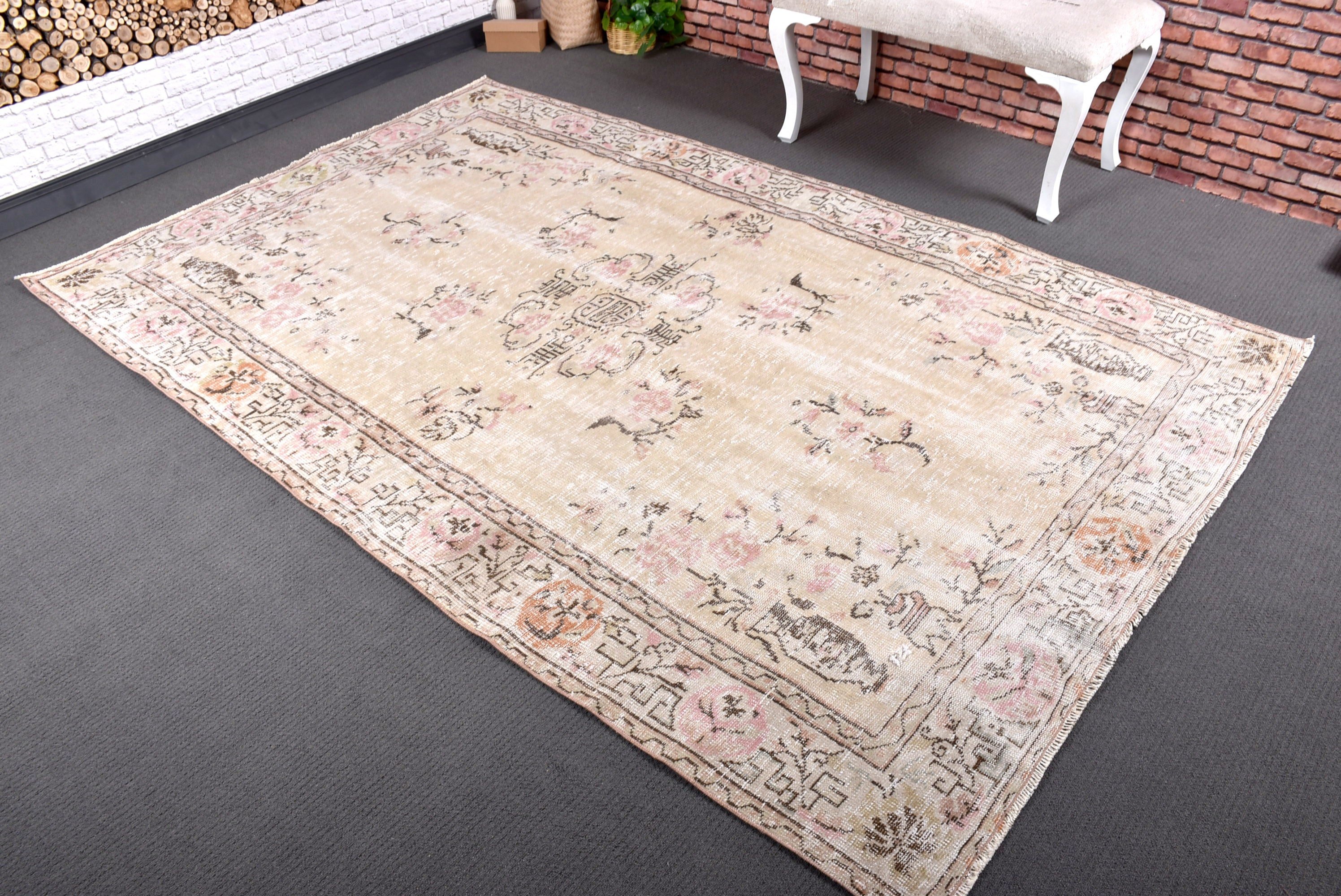 Modern Halı, Vintage Halı, 5.5x8.6 ft Büyük Halı, Bej Boho Halı, Yemek Odası Halıları, Türk Halısı, Antika Halılar, Açıklama Halısı, Salon Halısı