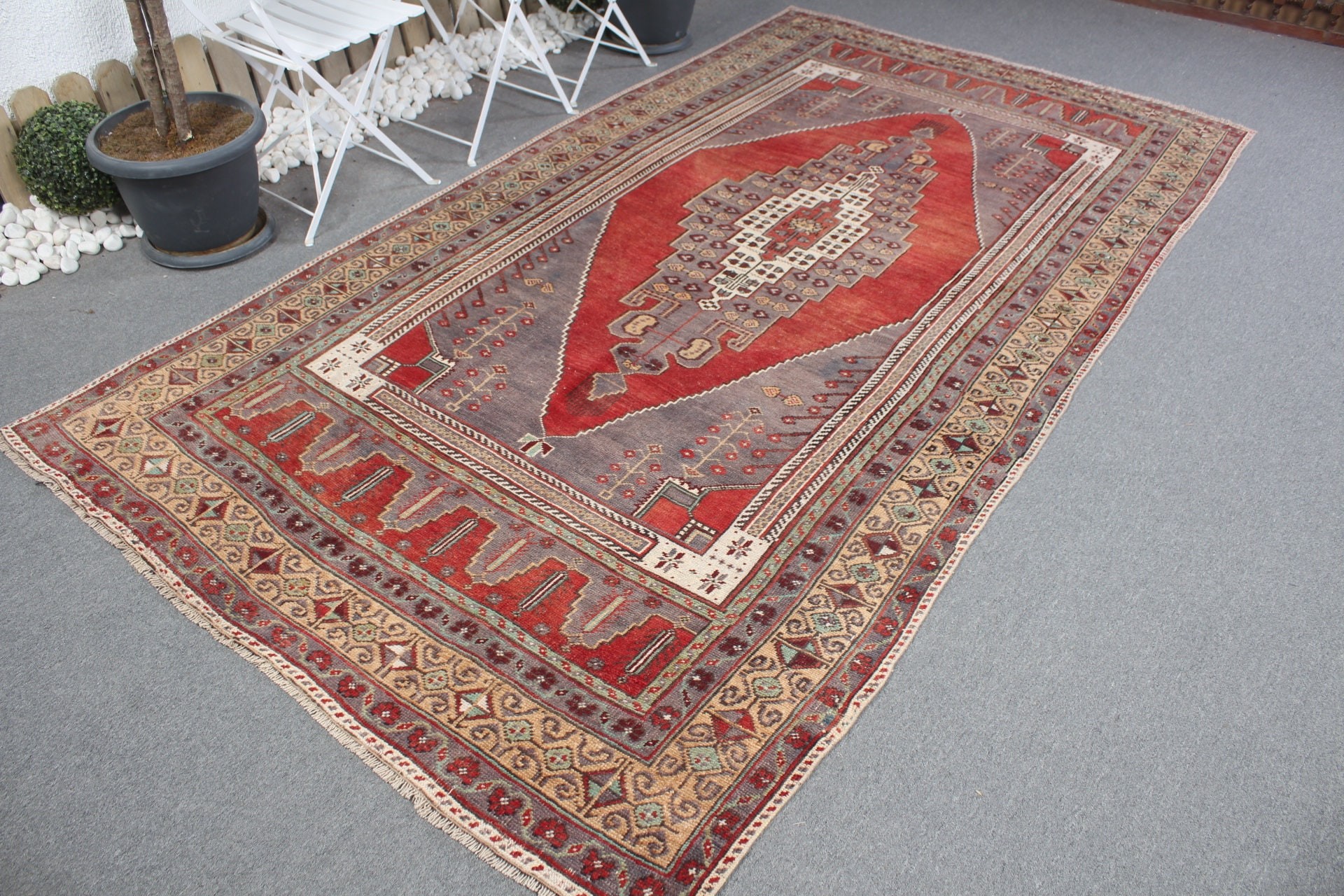 Mutfak Halısı, Oturma Odası Halıları, Etnik Halı, 5.4x10.3 ft Büyük Halılar, Yün Halılar, Türk Halısı, Vintage Halı, Yemek Odası Halısı, Kırmızı Ev Dekor Halısı