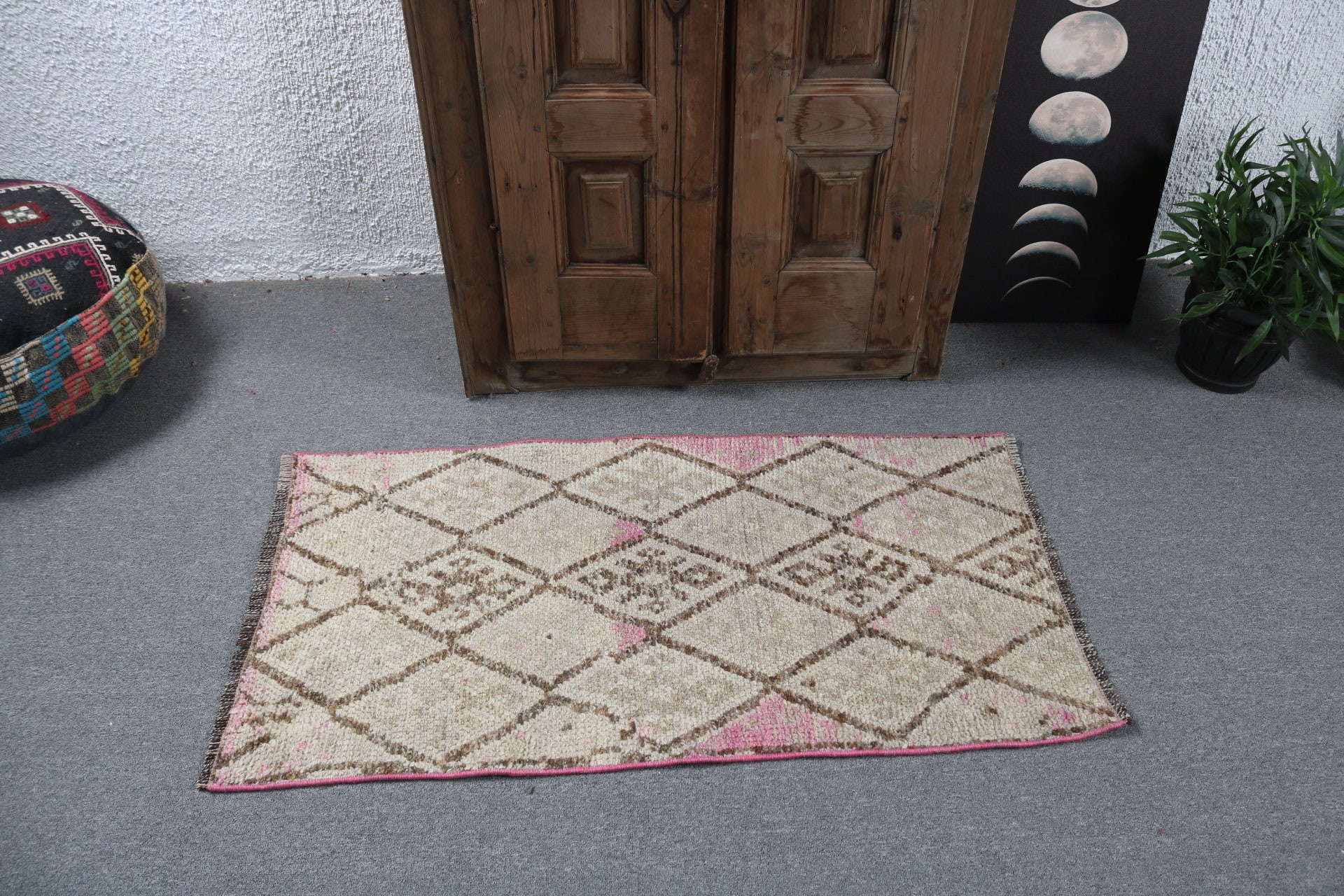 2.1x3.9 ft Küçük Halı, Fas Halıları, Türk Halısı, El Yapımı Halılar, Vintage Halılar, Yatak Odası Halıları, Banyo Halıları, Bej Modern Halı, Antika Halı