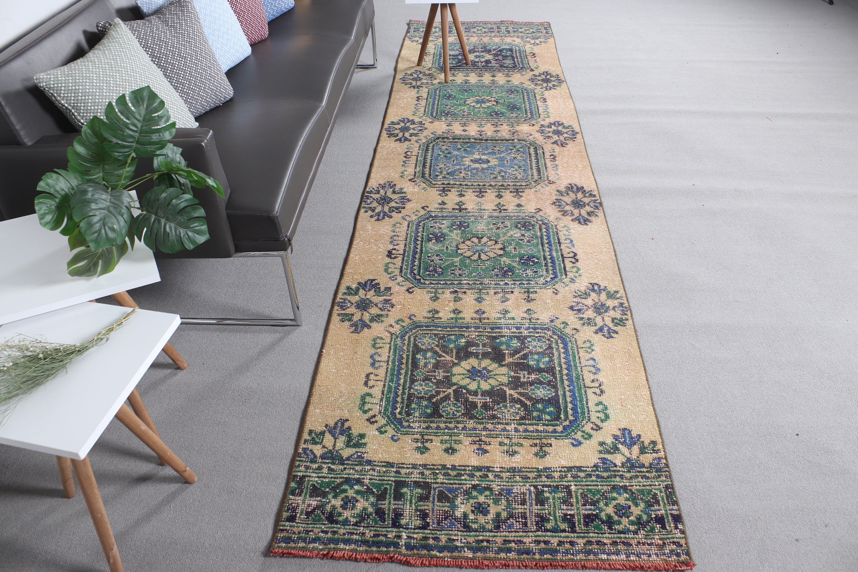 Kahverengi Oushak Halı, Antika Halılar, Merdiven Halısı, 2.7x11.2 ft Runner Halısı, Türk Halısı, Mutfak Halısı, Vintage Halı, Merdiven Halıları, Fas Halısı