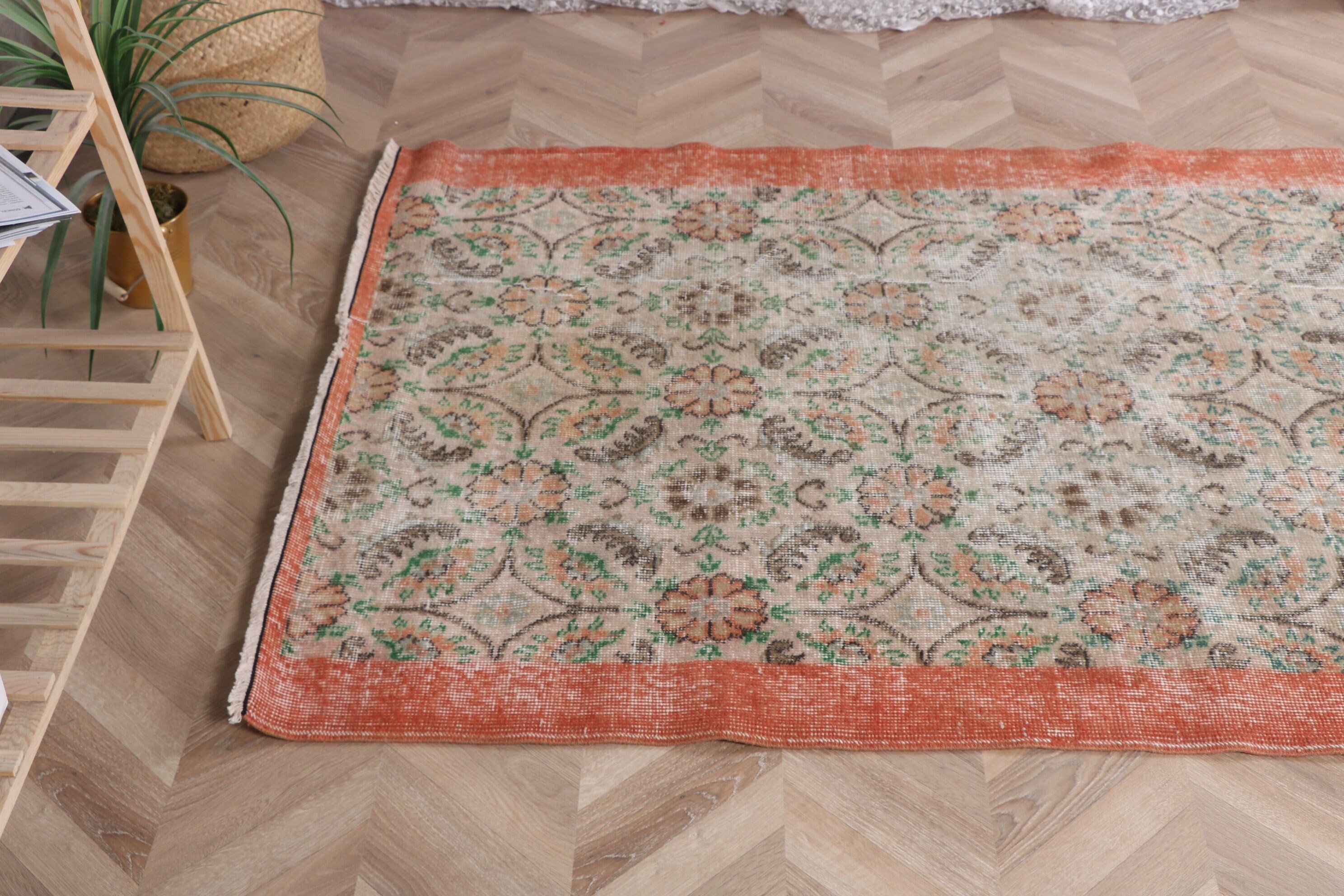 Vintage Rug, 3.8x6.1 ft Accent Rugs, Floor Rug, Orange Boho Rug, Vintage Accent Rugs, Turkish Rug, Bedroom Rug, Antique Rug