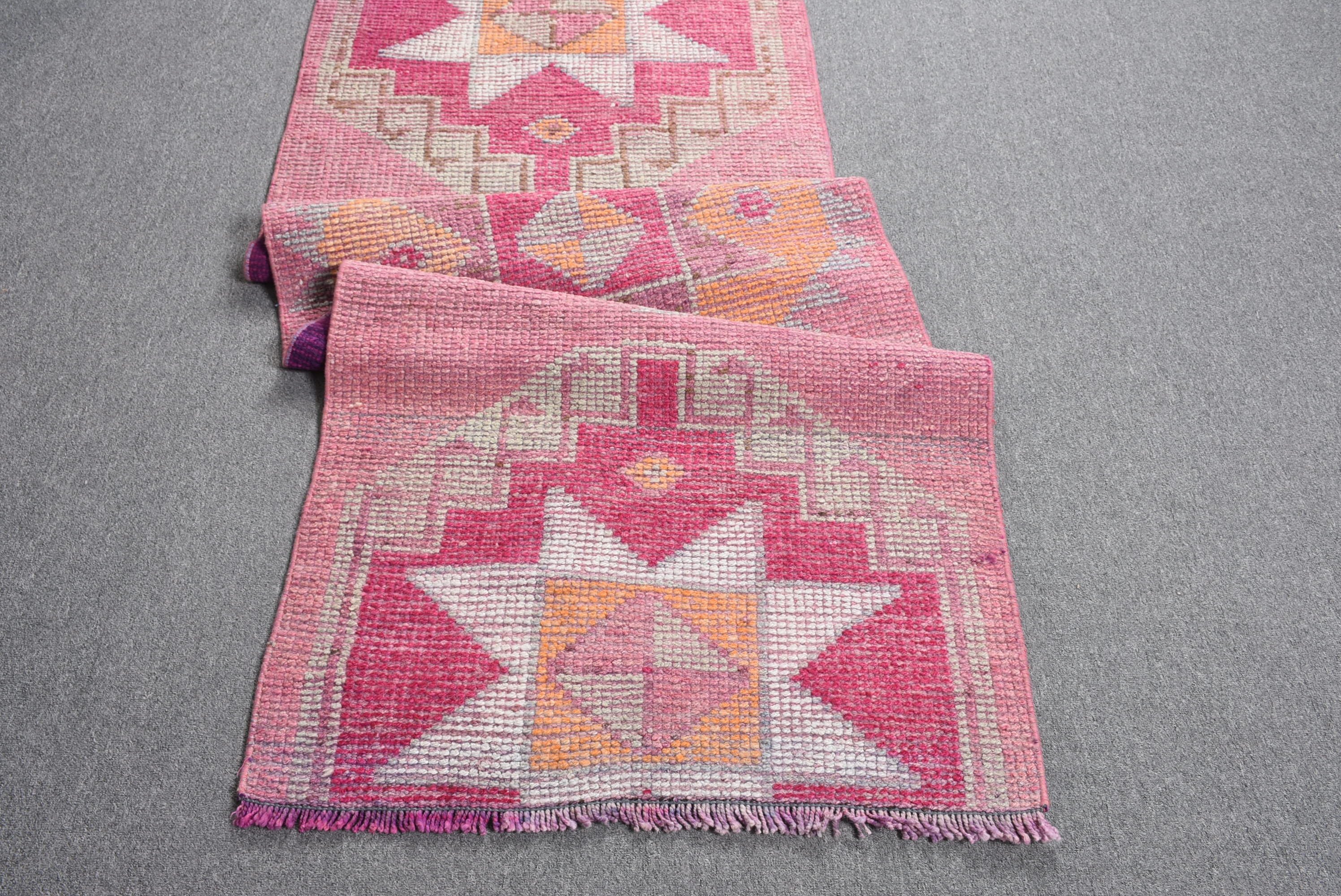 Pink Moroccan Rug, Stair Rug, Floor Rug, 2.7x11.4 ft Runner Rug, Rugs for Hallway, Vintage Rugs, Turkish Rug, Kitchen Rug, Corridor Rug