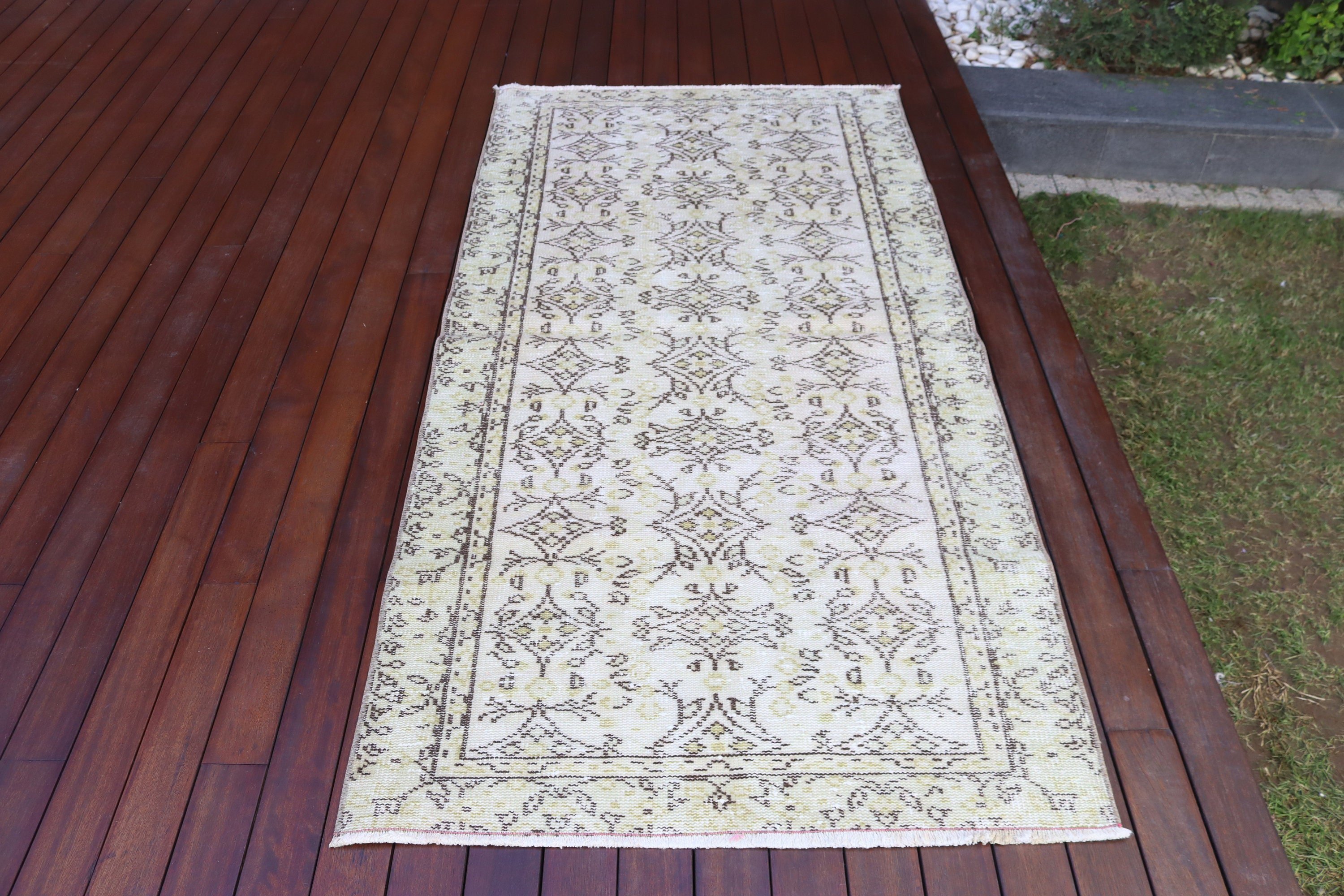 Boho Vurgulu Halı, Yün Halılar, Bildiri Halısı, 3,3x6,6 ft Aksan Halıları, Bej El Dokuma Halı, Türk Halısı, Aztek Halısı, Vintage Halı, Giriş Halısı