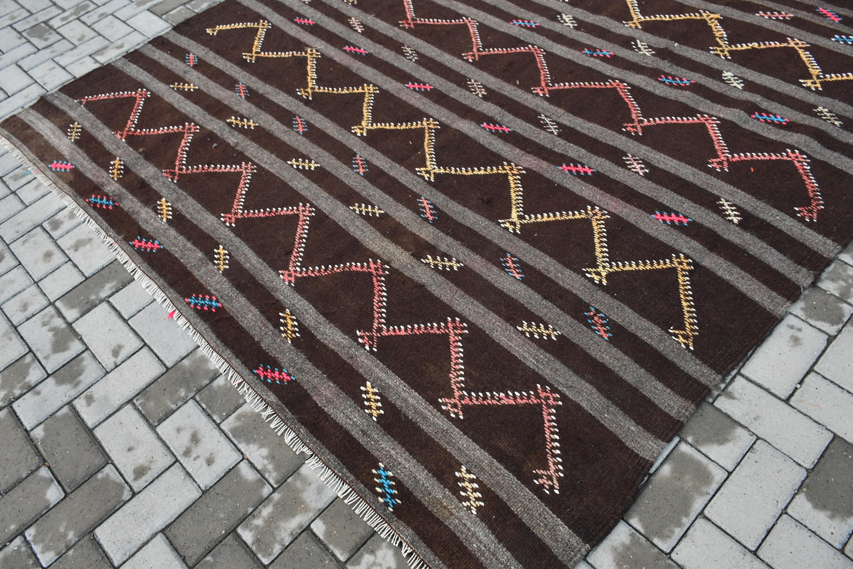 Brown Cool Rugs, Outdoor Rug, 7.2x9.8 ft Oversize Rugs, Saloon Rug, Salon Rug, Vintage Rug, Antique Rug, Kilim, Turkish Rugs, Anatolian Rug