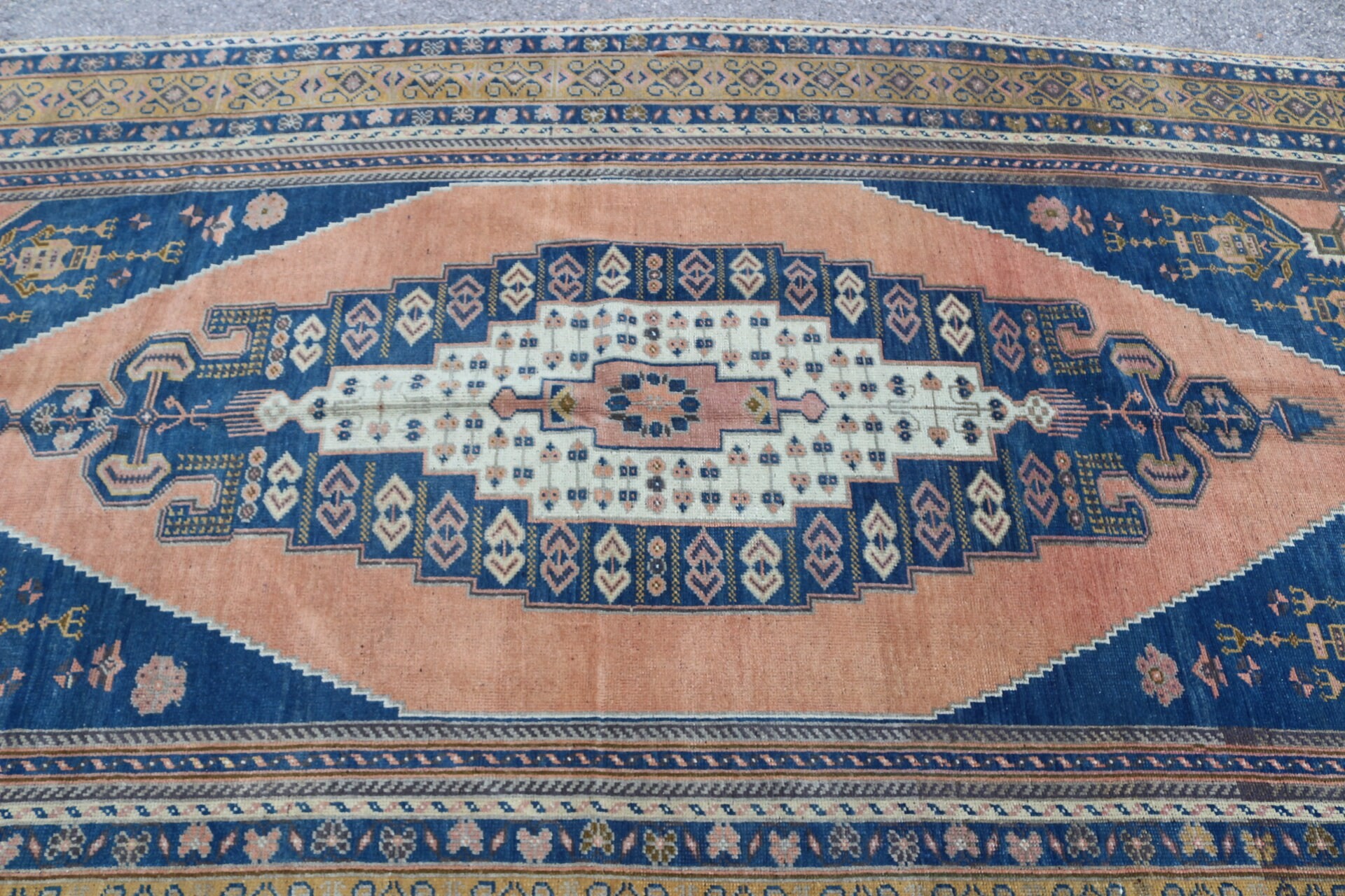 Havalı Halı, Türk Halıları, Oturma Odası Halısı, Vintage Halı, 4,9x11,1 ft Büyük Halılar, Yün Halı, Mavi Antika Halı, Yemek Odası Halıları, Salon Halısı