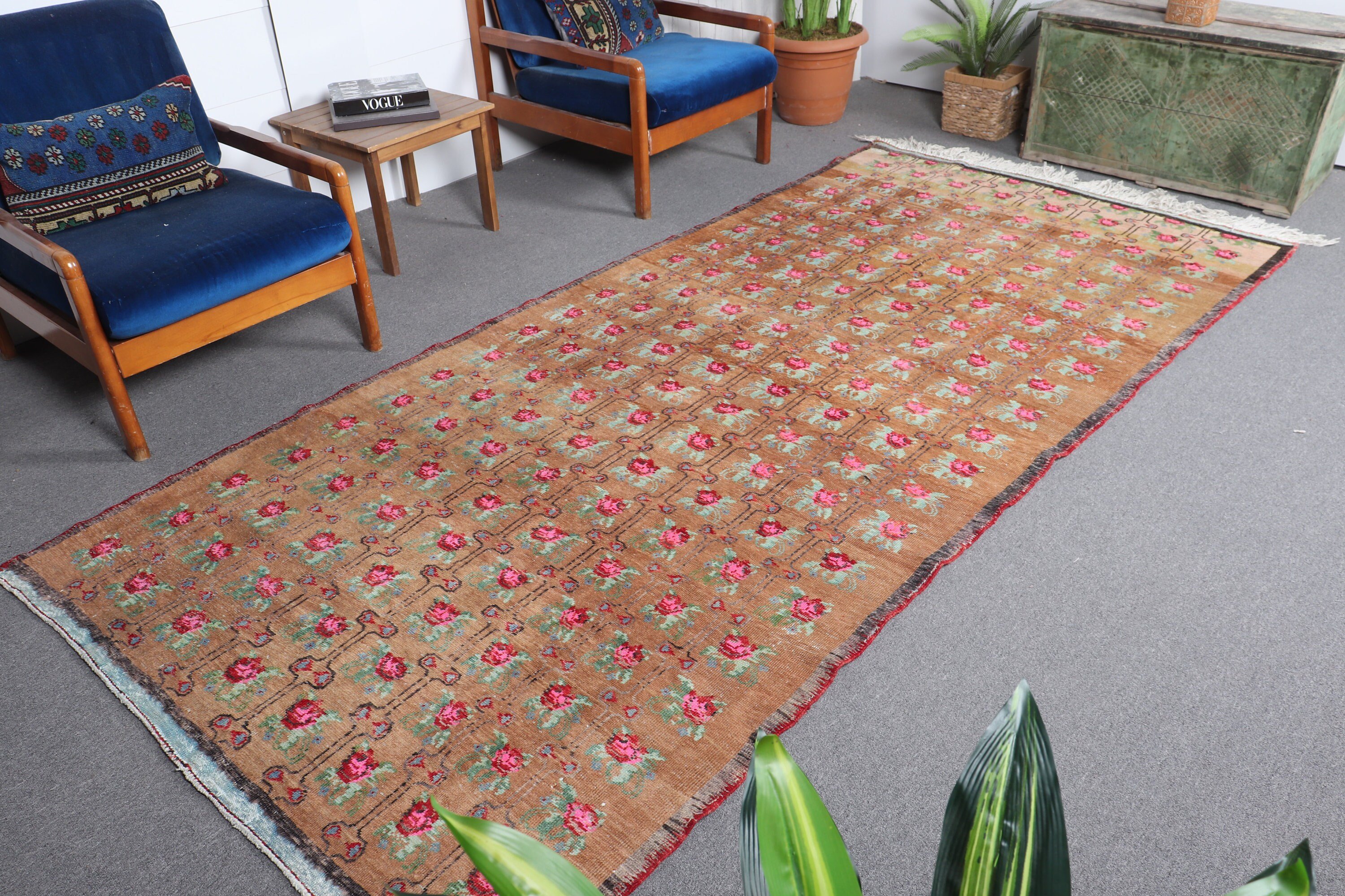 Oushak Halı, 4.7x10.2 ft Büyük Halılar, Türk Halısı, Yatak Odası Halısı, Yemek Odası Halısı, Kahverengi Fas Halısı, Vintage Halı, Boho Halıları