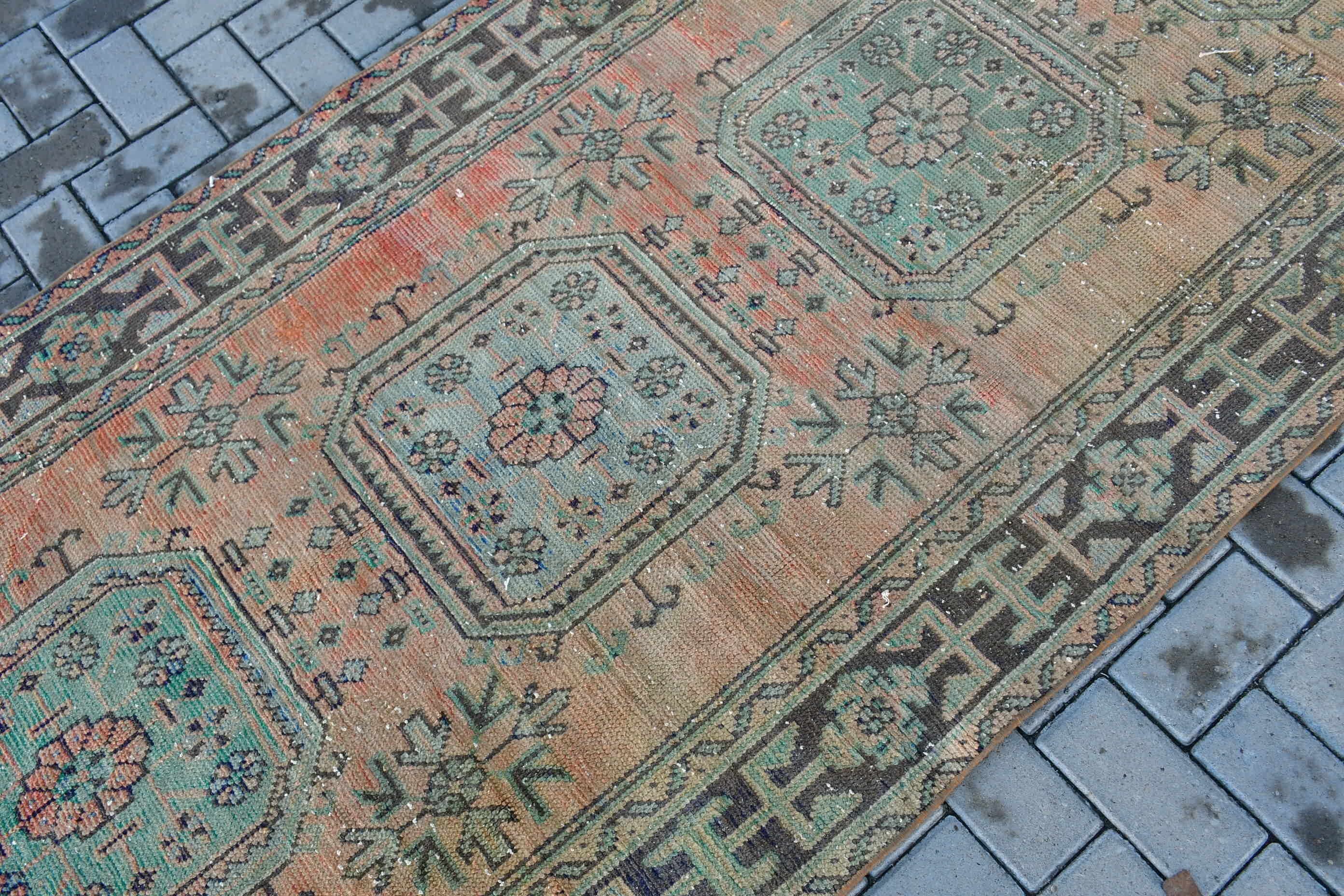 Anatolian Rug, Corridor Rug, Rugs for Stair, Aztec Rug, Orange Kitchen Rugs, Antique Rug, 3.9x11.1 ft Runner Rugs, Vintage Rug, Turkish Rug