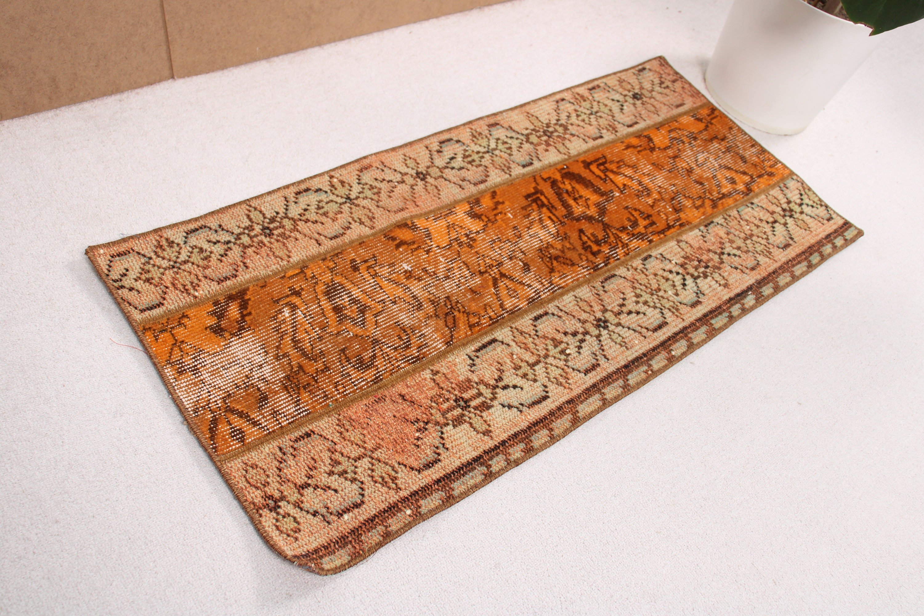 Kitchen Rugs, Rugs for Door Mat, Turkish Rug, Orange Floor Rugs, 1.7x3.8 ft Small Rug, Vintage Rug, Cool Rug, Door Mat Rugs