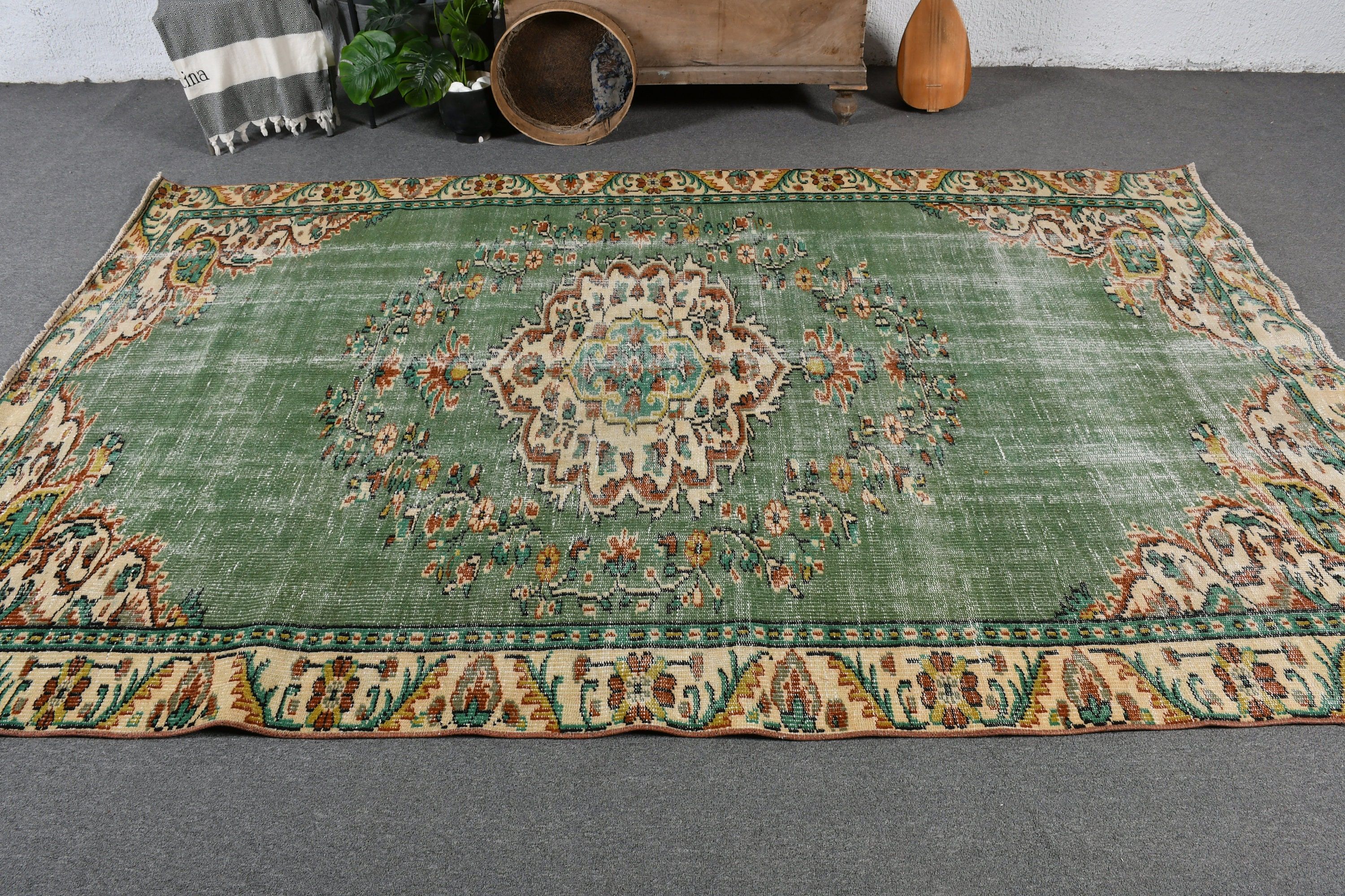 Fas Halıları, Salon Halısı, Yatak Odası Halıları, Yeşil Antika Halı, Eski Halı, Vintage Halı, 5.9x9.3 ft Büyük Halı, Anadolu Halıları, Türk Halısı, Sanat Halısı