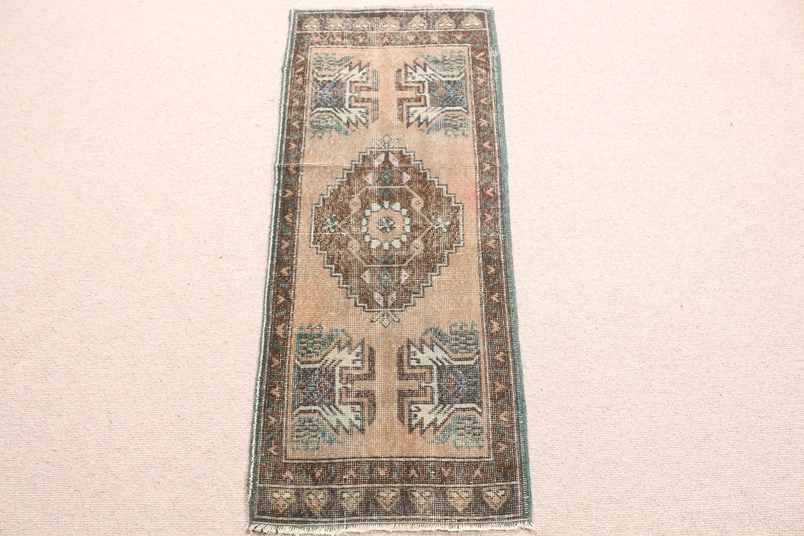 Brown Bedroom Rug, Rugs for Door Mat, Car Mat Rug, Entry Rug, Turkish Rug, Moroccan Rug, 1.5x3.7 ft Small Rug, Oushak Rugs, Vintage Rug