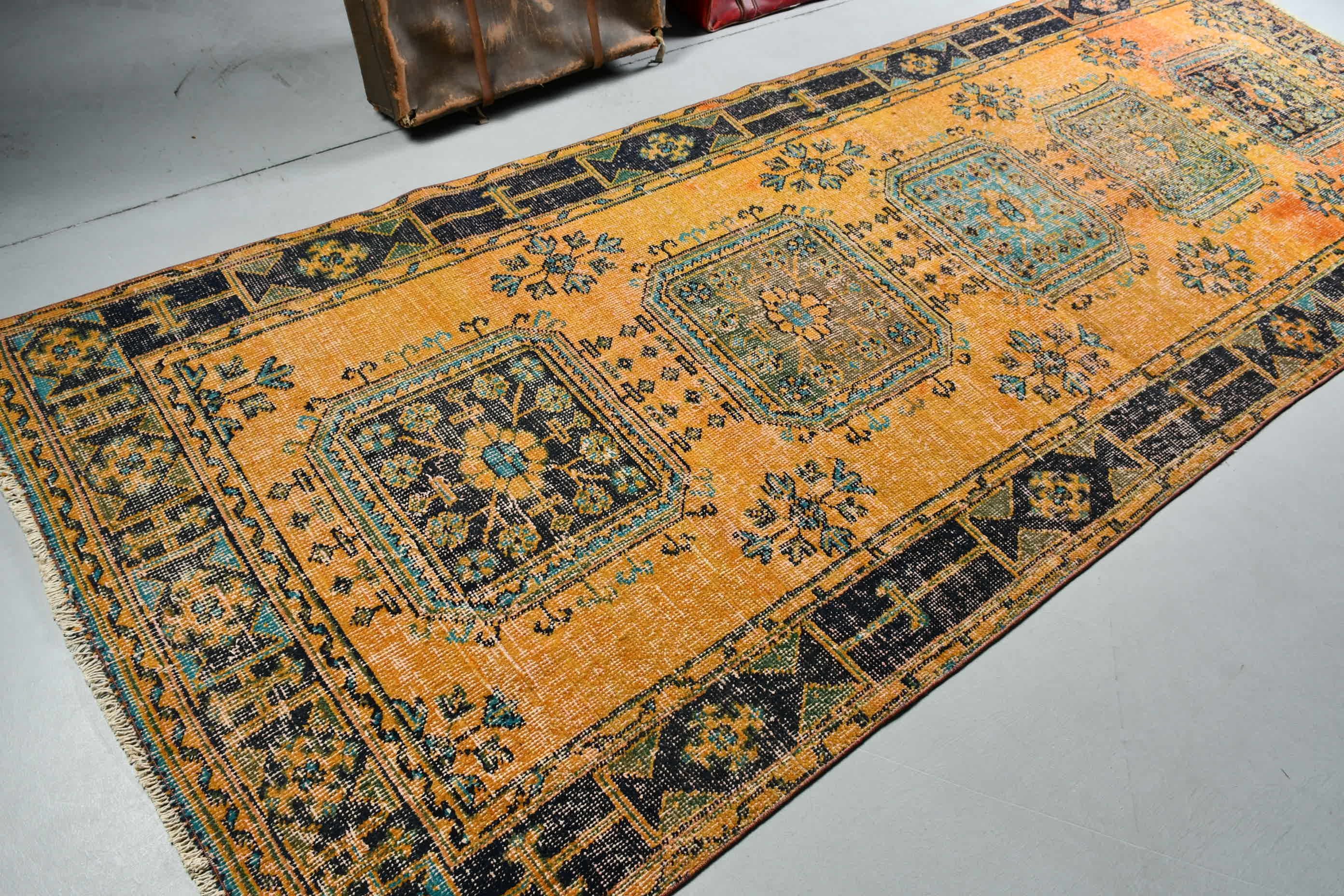 Stair Rug, Turkish Rug, Rugs for Hallway, Wool Rug, Home Decor Rug, Hallway Rug, Yellow Wool Rug, Vintage Rug, 4.5x11.7 ft Runner Rugs