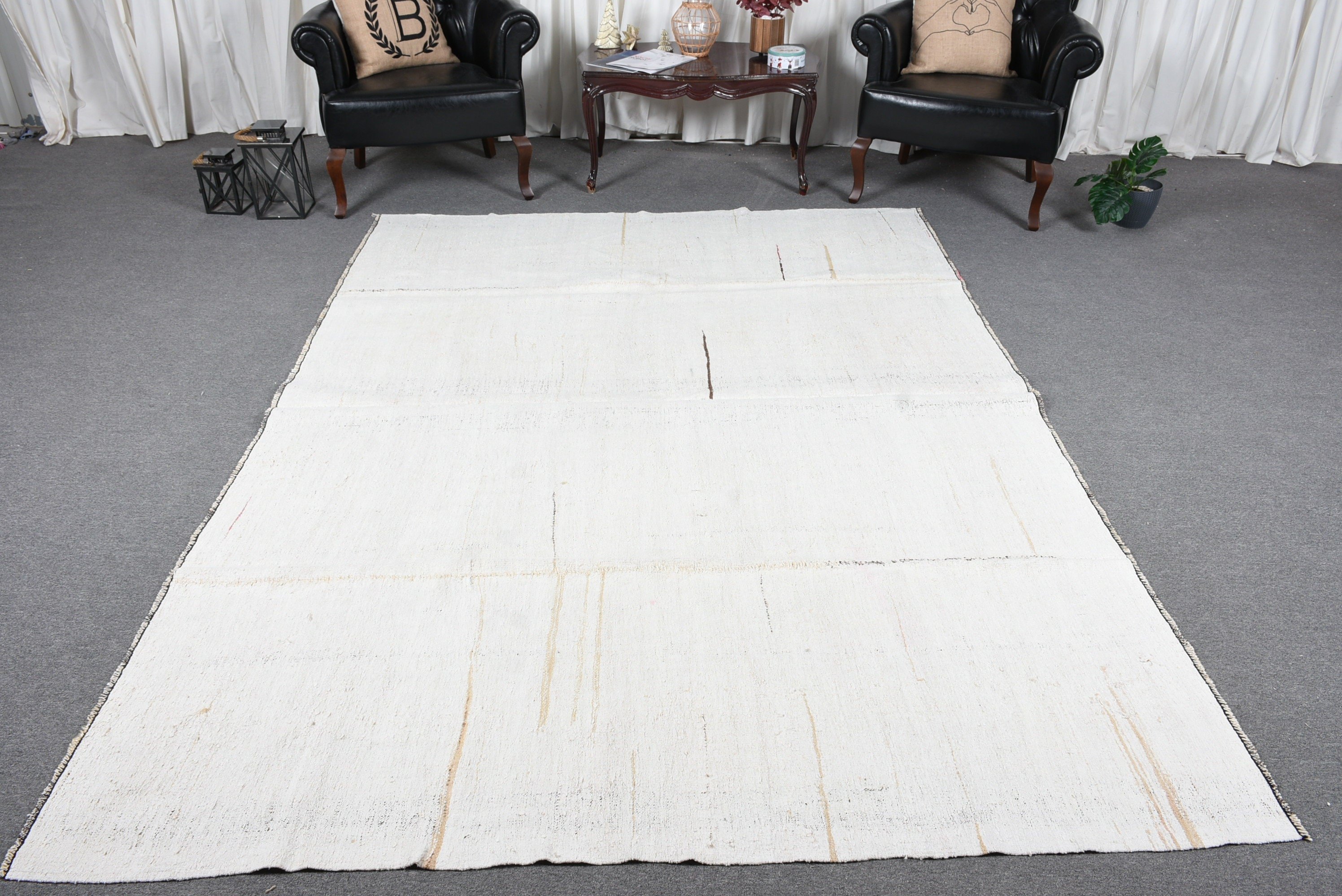 Antique Rug, Bedroom Rugs, Rugs for Salon, 9x6.5 ft Large Rug, Dining Room Rug, Turkish Rug, Vintage Rug, White Cool Rugs