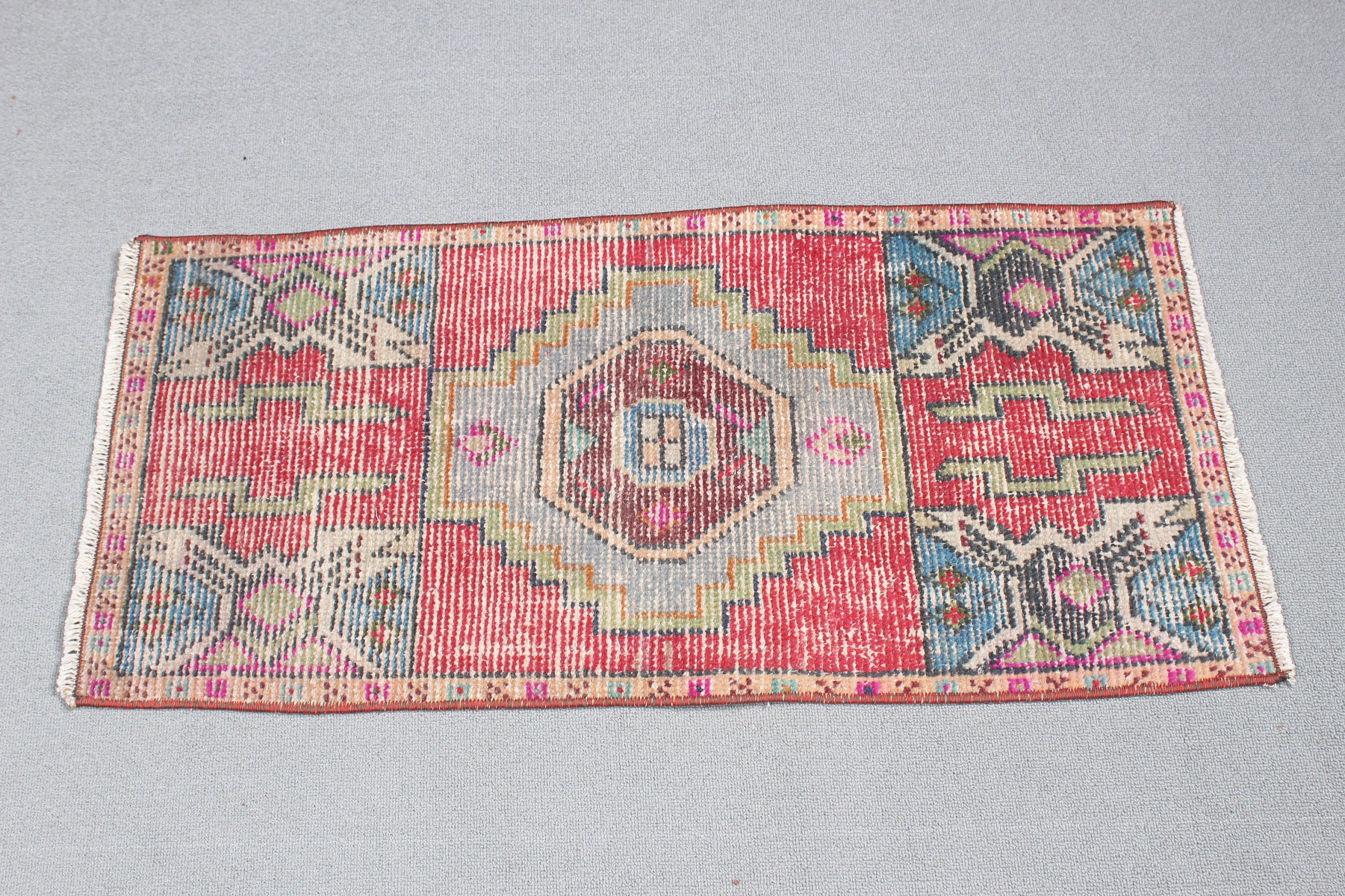 Small Vintage Rugs, 1.4x3 ft Small Rugs, Statement Rug, Turkish Rug, Red Handwoven Rugs, Car Mat Rugs, Kitchen Rugs, Vintage Rugs