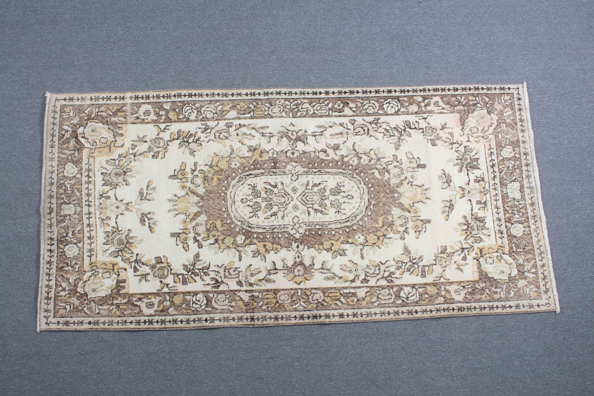 3.7x7.4 ft Alan Halısı, Çocuk Halısı, Yatak Odası Halısı, Kahverengi Antika Halılar, İç Mekan Halısı, Türk Halıları, Vintage Halı, Zemin Halıları