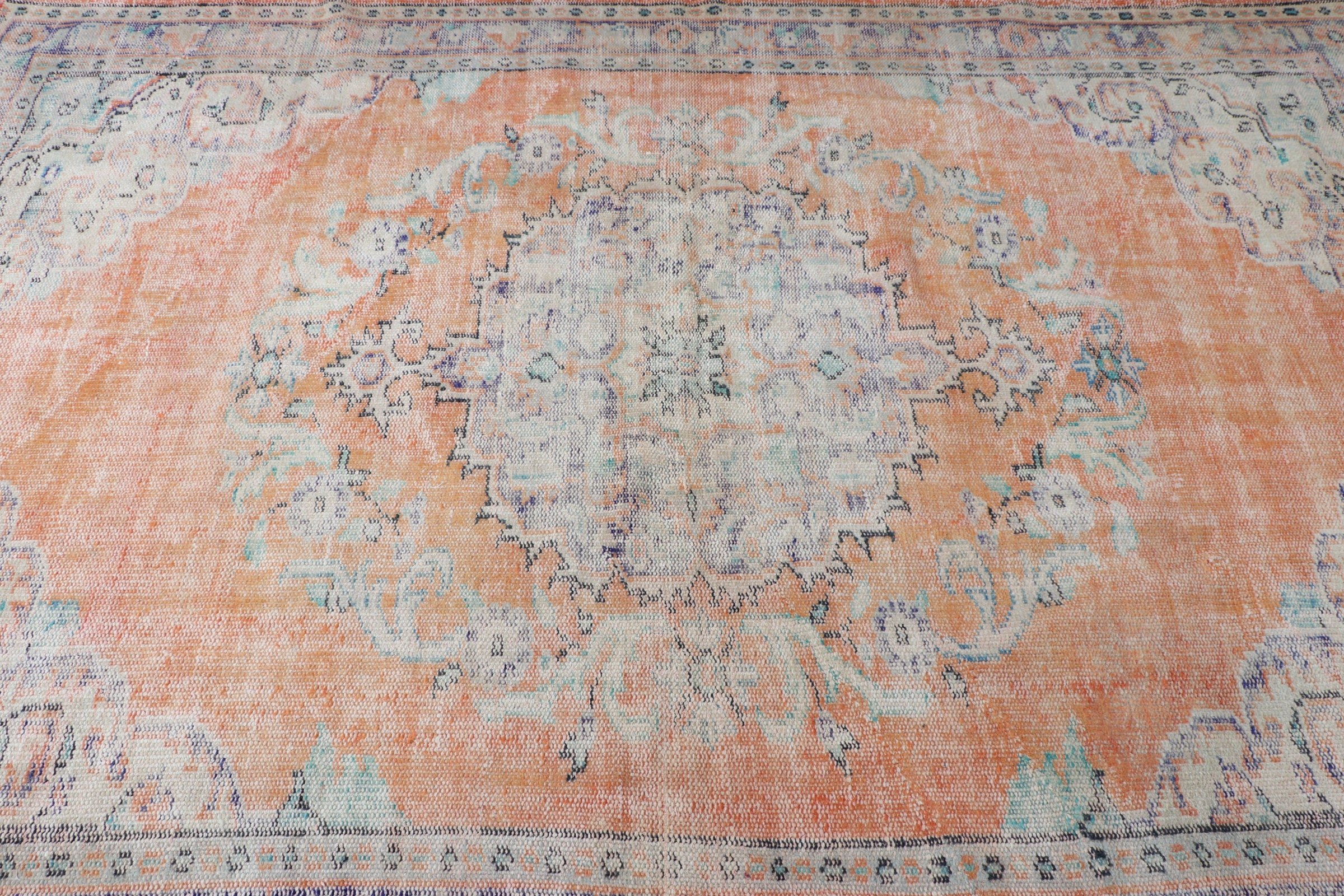 Rugs for Salon, Orange Floor Rug, Oriental Rug, Dining Room Rug, Salon Rugs, Vintage Rug, 5.9x8.5 ft Large Rugs, Turkish Rug