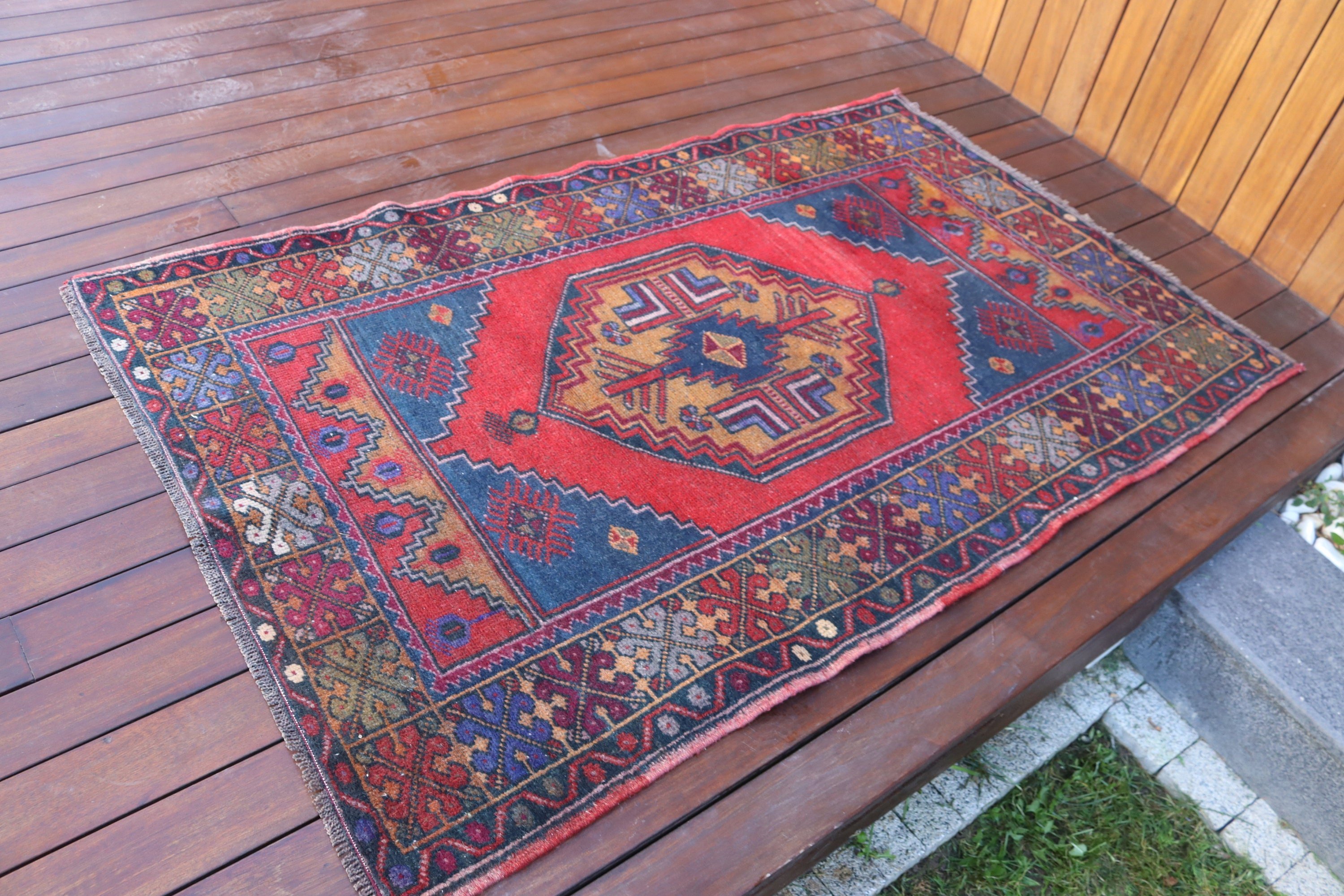 Kırmızı Oushak Halılar, Vintage Halılar, El Dokuma Halılar, Çocuk Halıları, Türk Halıları, 3,4x5,4 ft Accent Halı, Yatak Odası Halıları, Oushak Halı, Yer Halıları