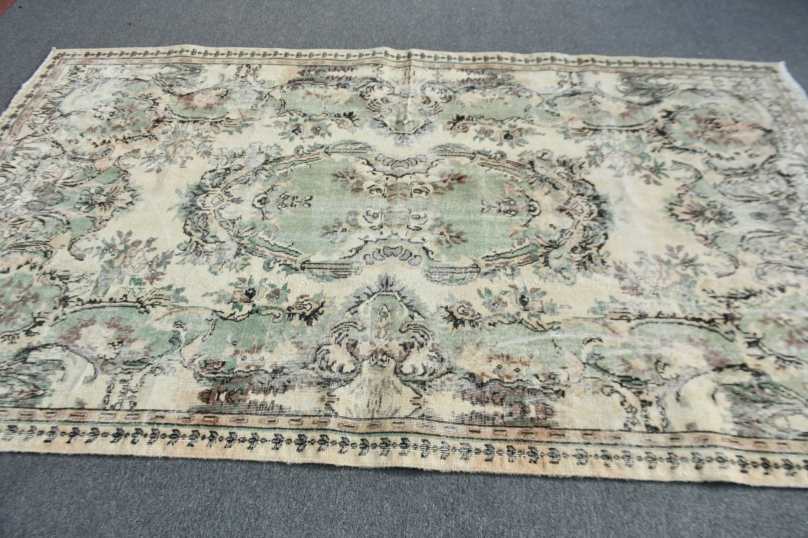 Pastel Rug, Vintage Rug, Oushak Rugs, Pale Rug, Turkish Rug, Dining Room Rug, Salon Rug, Floor Rug, Beige Antique Rug, 5.5x9.3 ft Large Rug