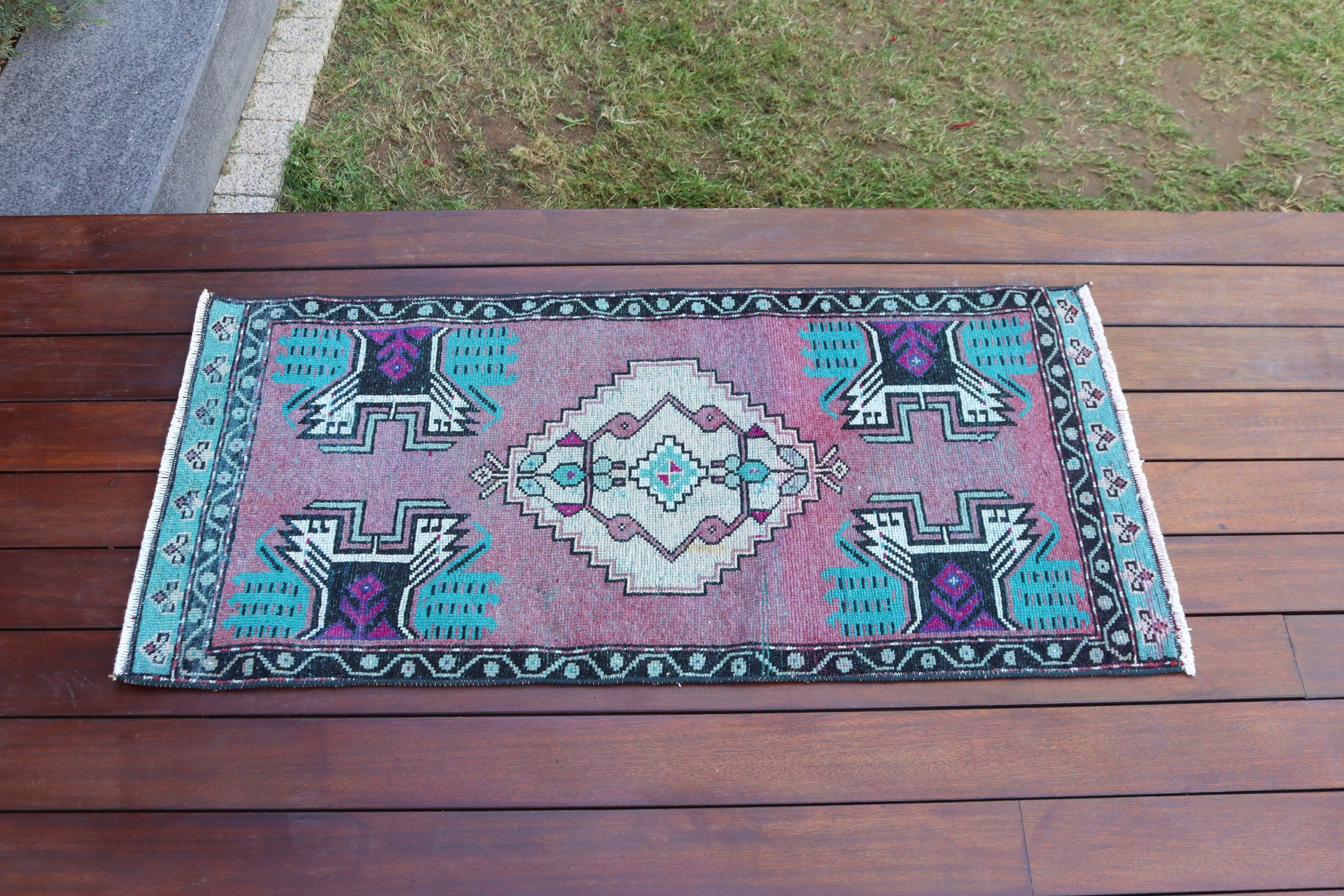 Turkish Rugs, Entry Rug, Purple  1.6x3.3 ft Small Rug, Wool Bath Mat Rugs, Statement Rugs, Vintage Rugs, Floor Rugs, Bath Rug