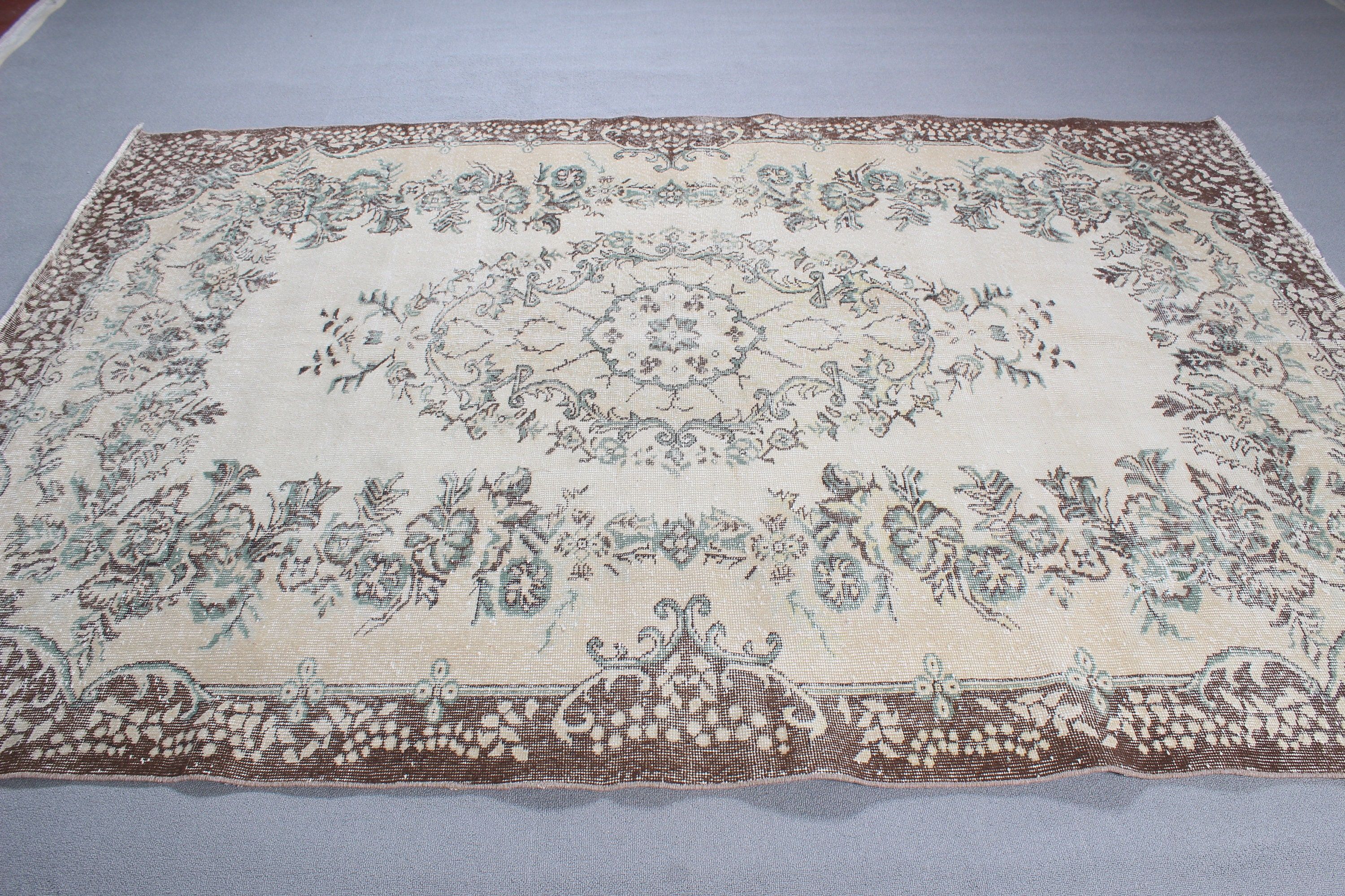 6.2x9.2 ft Büyük Halı, Havalı Halı, Vintage Halı, Oushak Halı, Bej Ev Dekor Halısı, Salon Halıları, Türk Halıları, Büyük Oushak Halıları, Salon Halıları