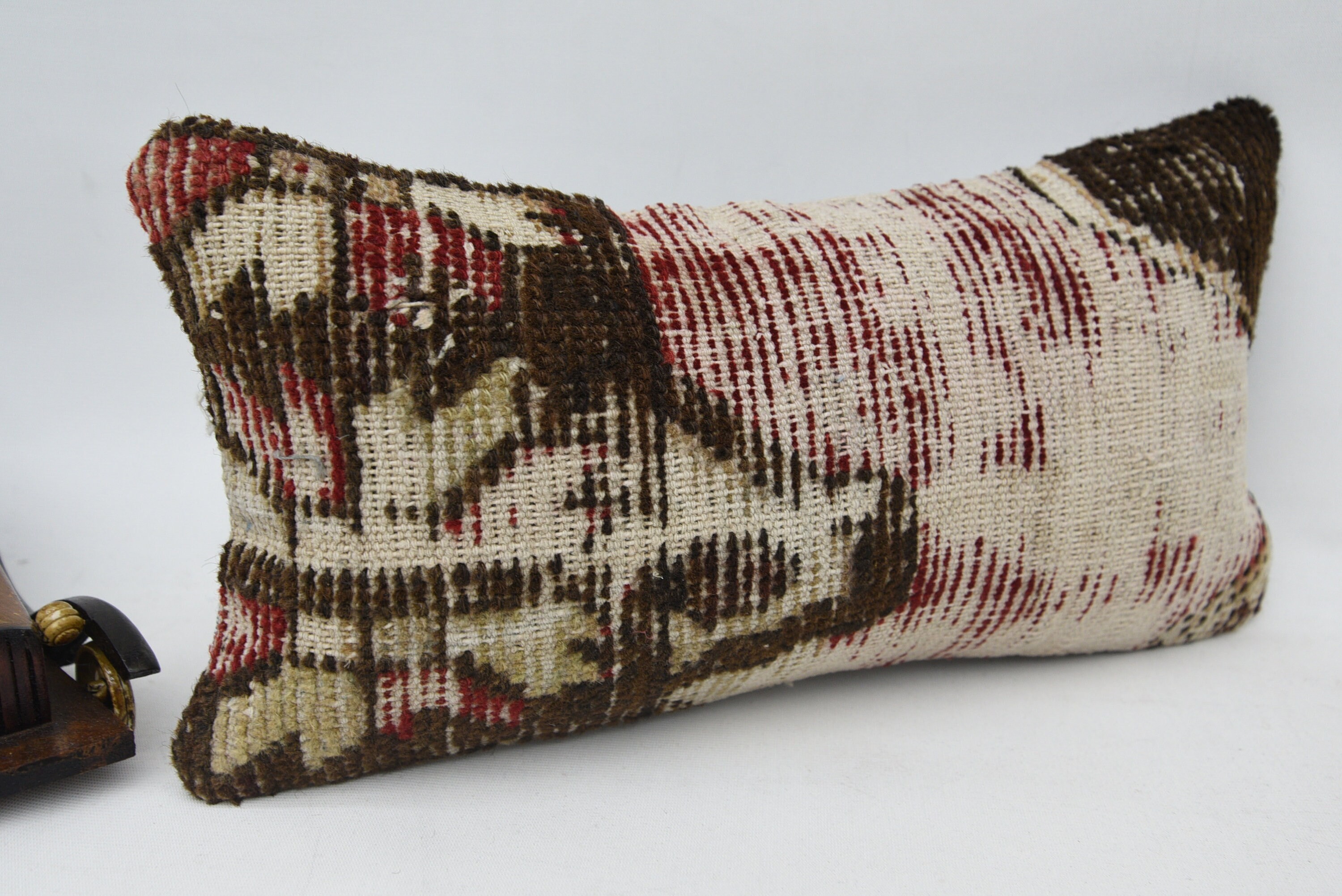 Turkish Corner Cushion, Kilim Pillow Cover, Ethnical Kilim Rug Pillow, Turkish Pillow, 8"x16" Brown Cushion Cover